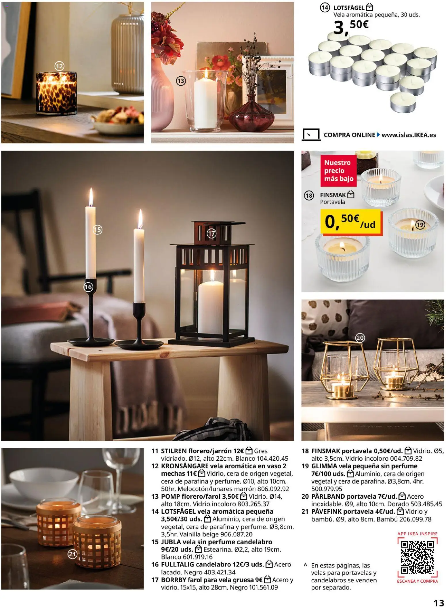 IKEA - Accesorios y decoración │ válido desde el 01/09/2026 | Página: 13 | Productos: Candelabro, Farol, Vela aromática, Vainilla