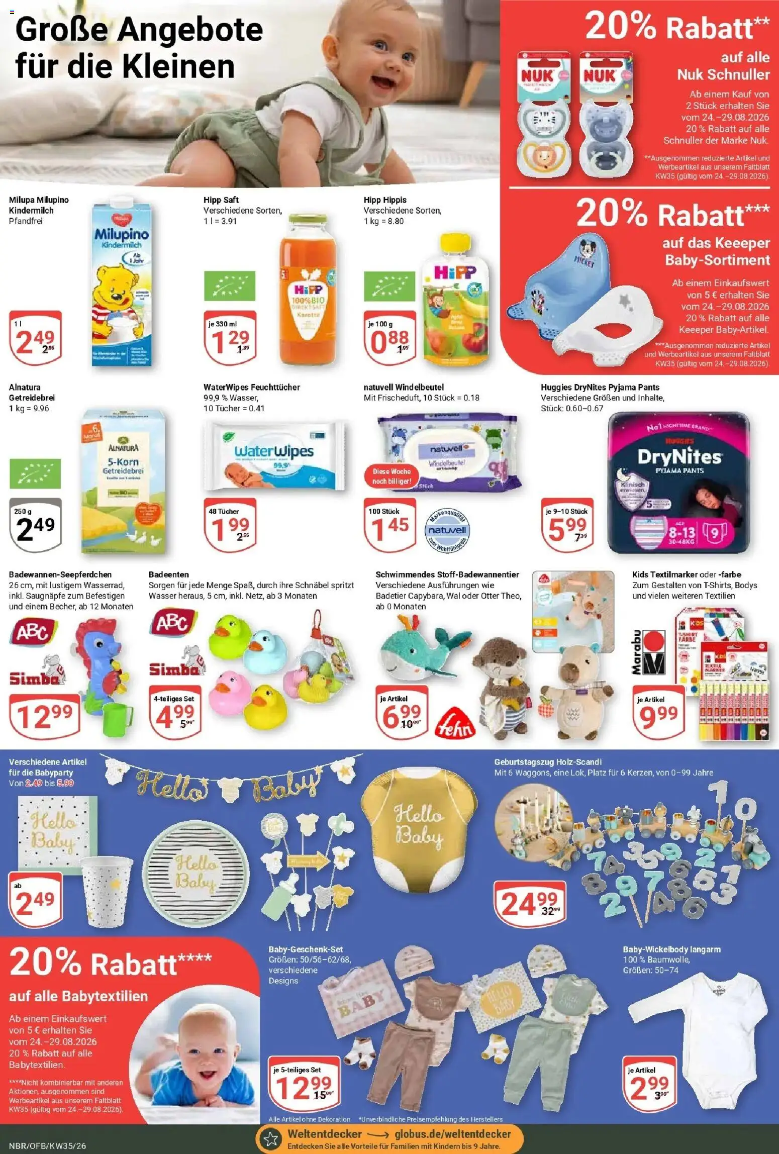 Globus Prospekt Neubrandenburg (ab 24.08.2026) » Angebote online | Seite: 20 | Produkte: Wasser, Pyjama, Saft, Karotte