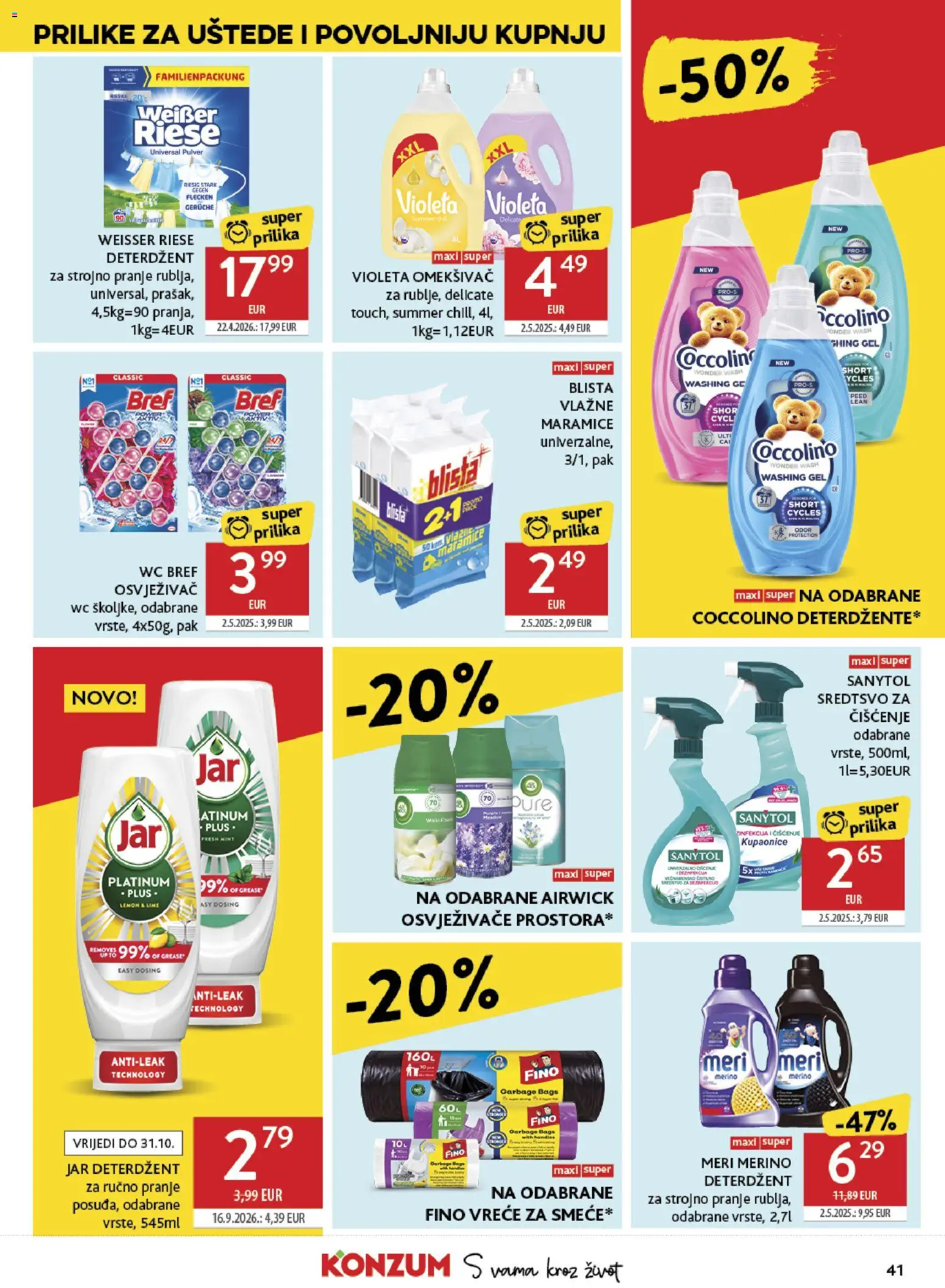Konzum katalog | vrijedi od 14.10.2026 | Stranica: 41 | Proizvodi: Omekšivač, Coccolino, Meri Merino, Weisser Riese