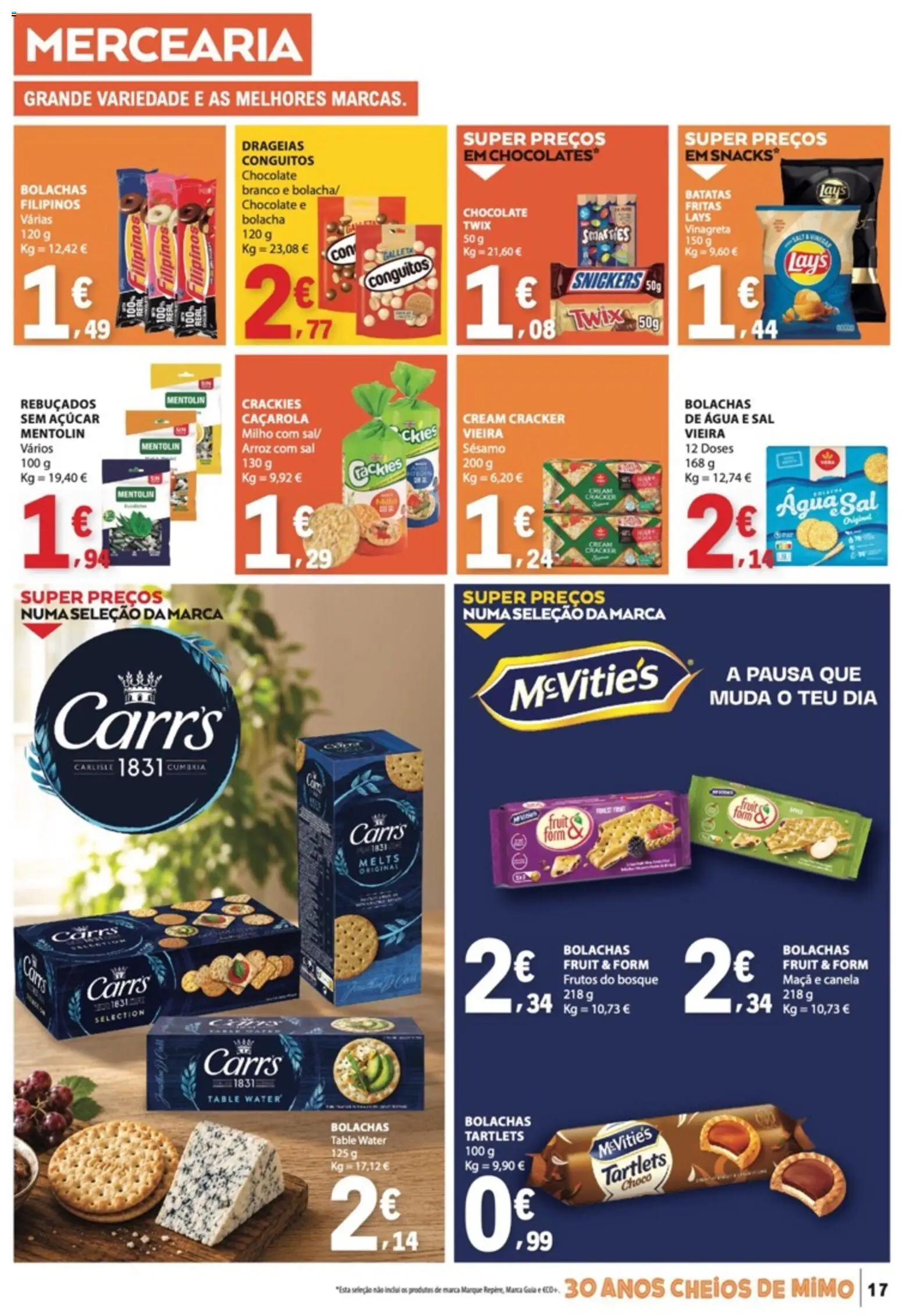 E.Leclerc folheto │ válido de 13/08/2026 | Página: 17 | Produtos: Agua, Chocolate branco, Sal, Snacks