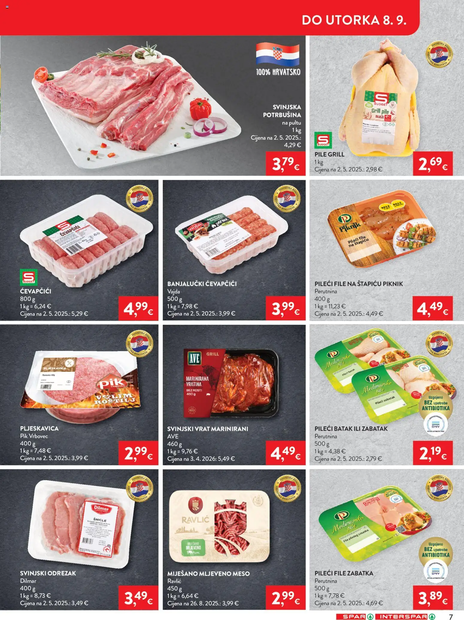 Interspar katalog | vrijedi od 02.09.2026 | Stranica: 9 | Proizvodi: Svinjski vrat, Odrezak, Mljeveno meso, Pik Vrbovec