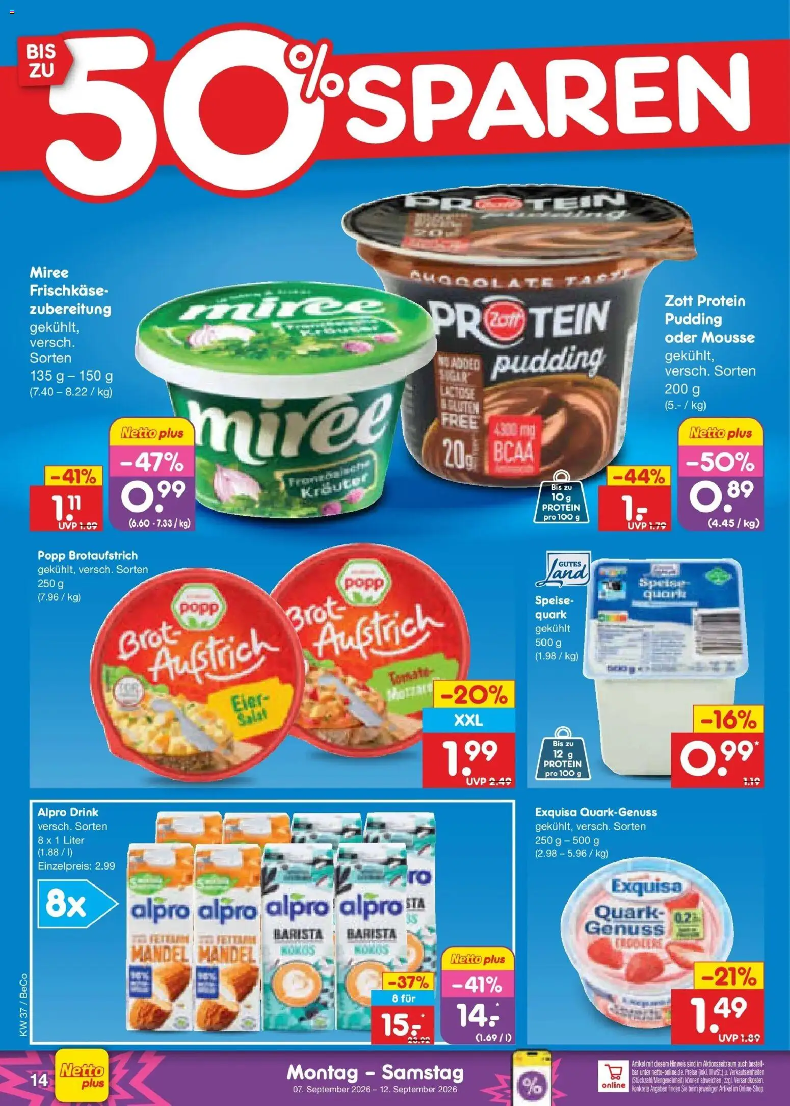 Netto Marken-Discount Prospekt Leipzig – gültig ab 07.09.2026 | Seite: 20 | Produkte: Pudding, Alpro, Brot, Frischkase
