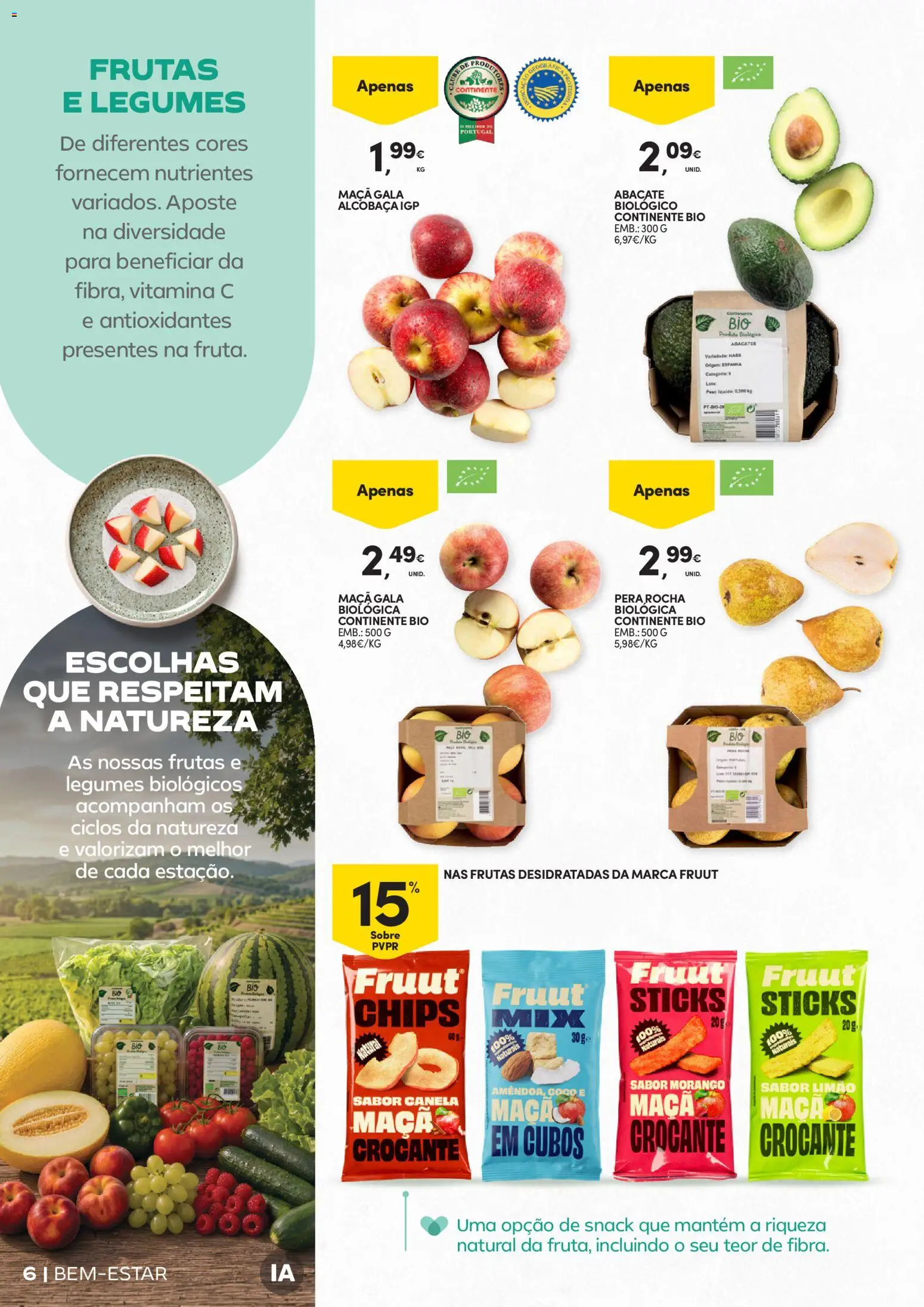 Continente Bem-Estar Assim toda a gente come melhor │ válido de 20/10/2026 | Página: 6 | Produtos: Maça, Vitamina c, Coco, Abacates