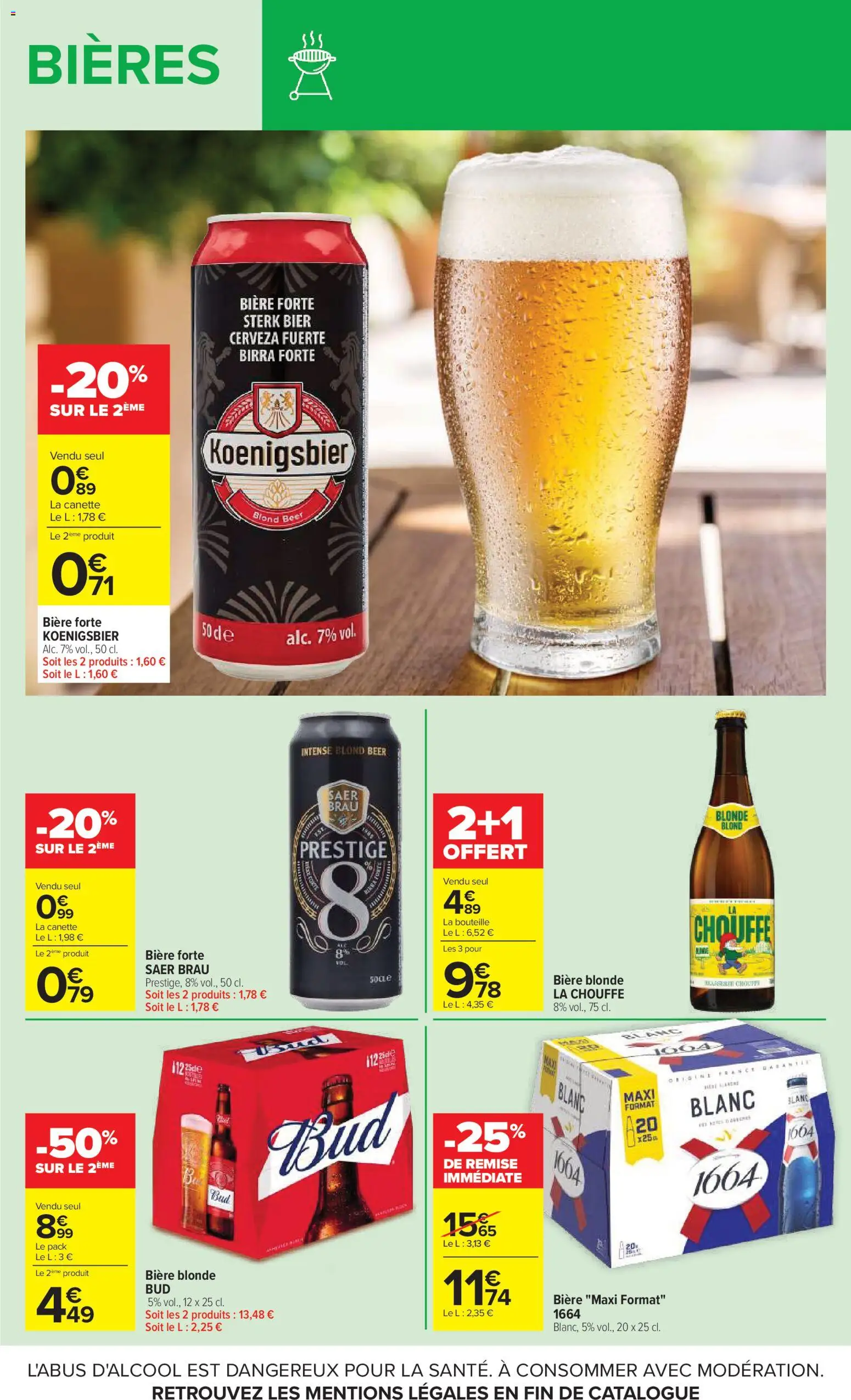 {H1} | Page: 19 | Produits: Biere forte, Bière blonde Bud, Bouteille, Bière