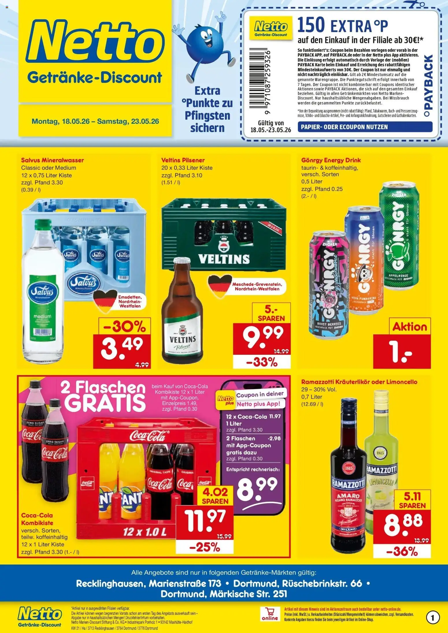 Netto Marken-Discount Prospekt Recklinghausen	 – gültig ab 17.05.2026 | Seite: 1 | Produkte: Cola, Energy, Mineralwasser, Limoncello