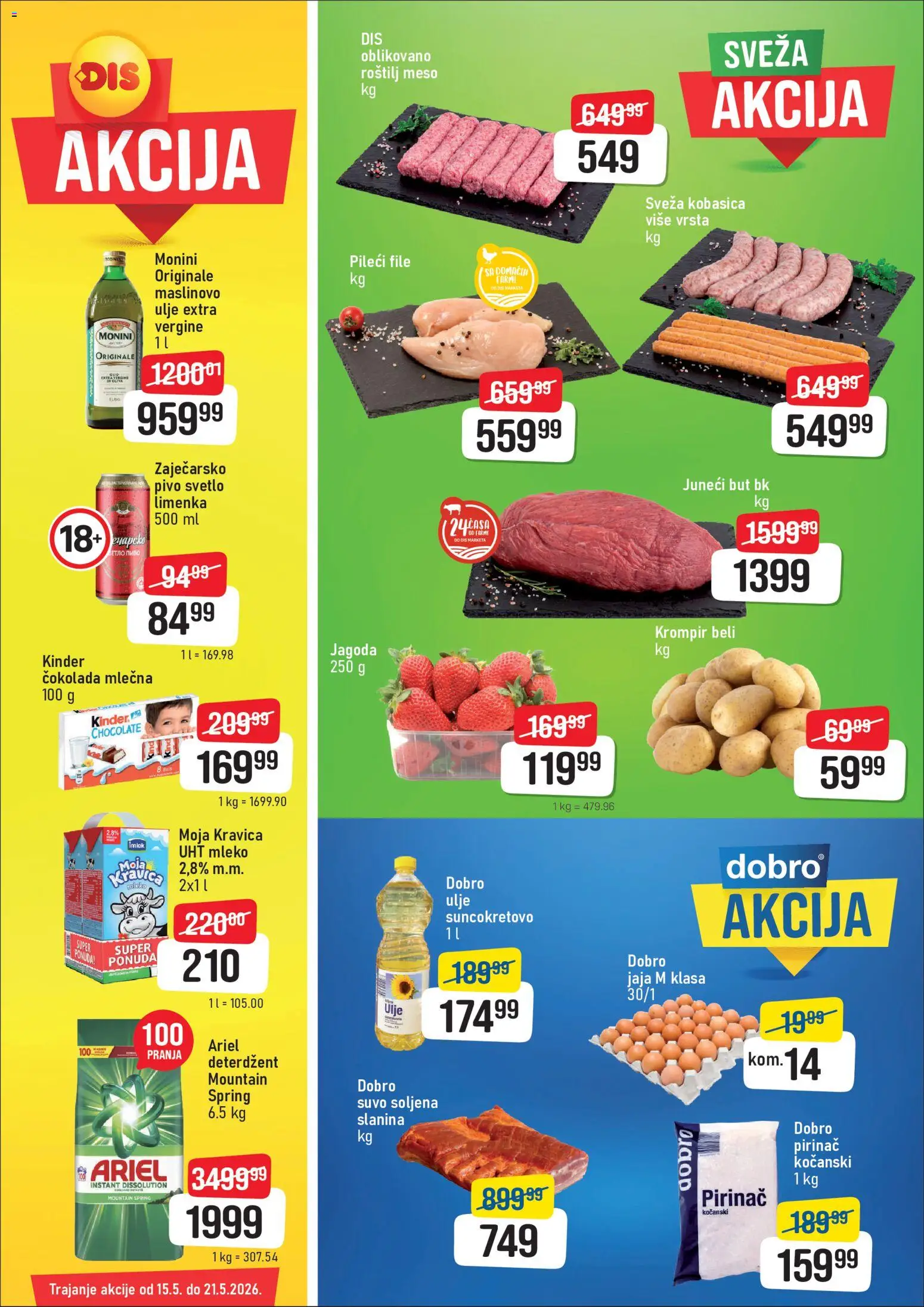 DIS katalog - važi od 15.05.2026 | Strana: 1 | Proizvode: Jagoda, Moja kravica, Kobasica, Roštilj