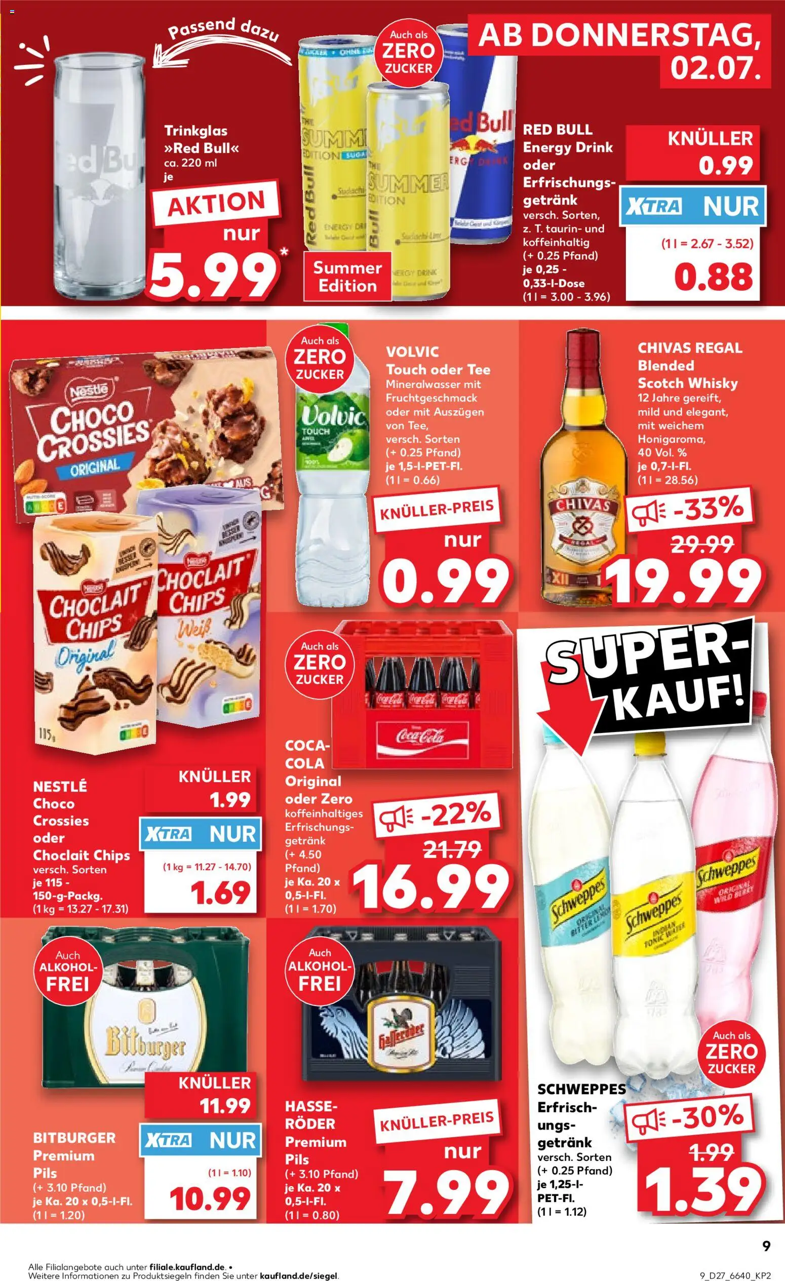 Kaufland Německo leták od 02.07.2026 | Strana: 9 | Produkty: Chivas, Coca cola, Cola, Energy drink