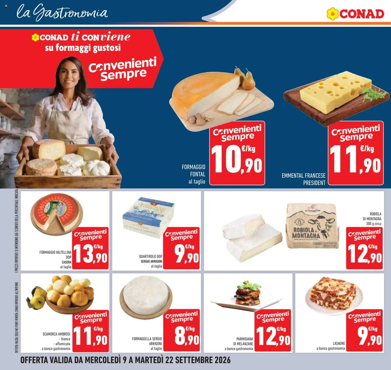 Volantino Conad del 09/09/2026 | Pagina: 32 | Prodotti: Taglio, Formaggio, Lasagna, Melanzane