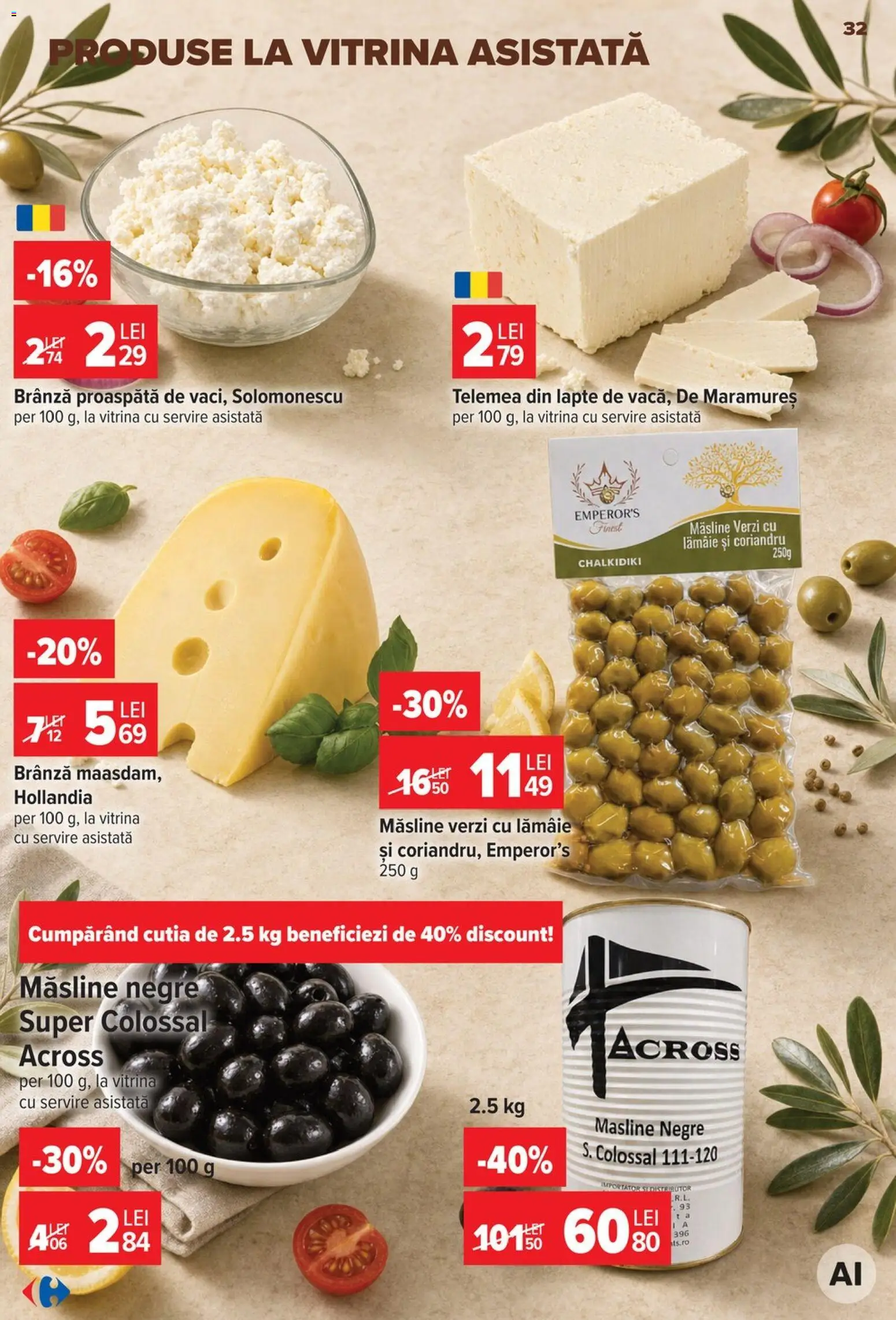 Noul catalog Carrefour – valabil de la 19.08.2026 | Pagină: 32 | Produse: Vitrină, Măsline, Lapte, Brânză