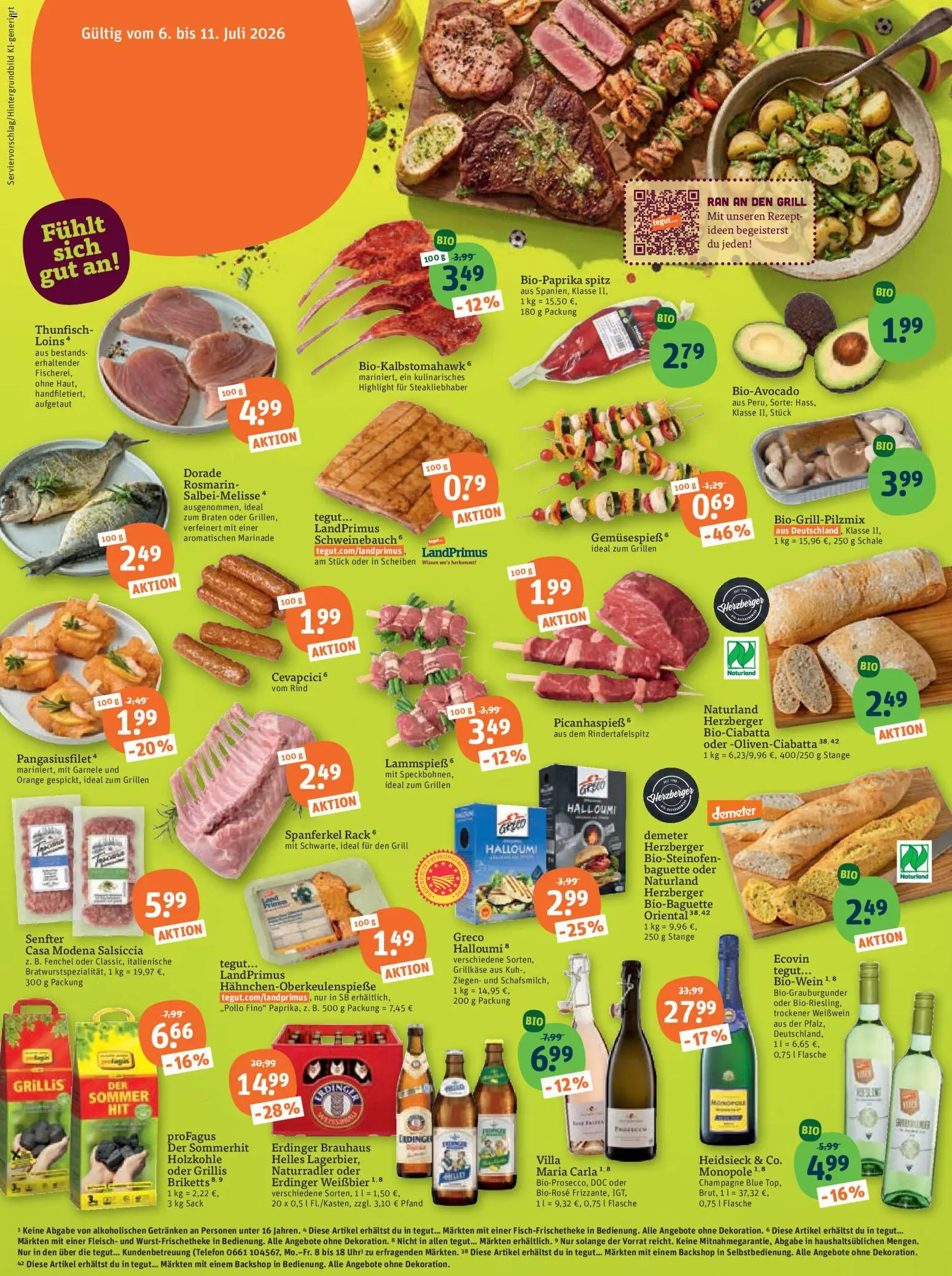 Tegut Prospekt – gültig ab 06.07.2026 | Seite: 2 | Produkte: Schweinebauch, Cevapcici, Fleisch, Telefon