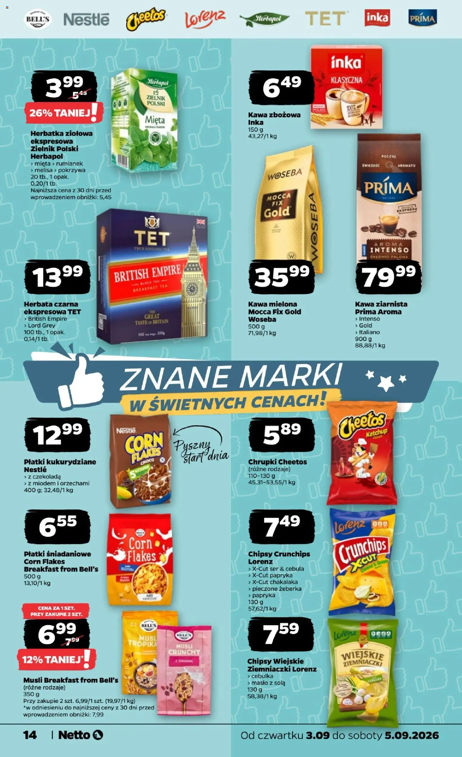 Netto gazetka od czwartku od 03.09.2026 | Strona: 14 | Produkty: Masło, Musli, Melisa, Corn Flakes
