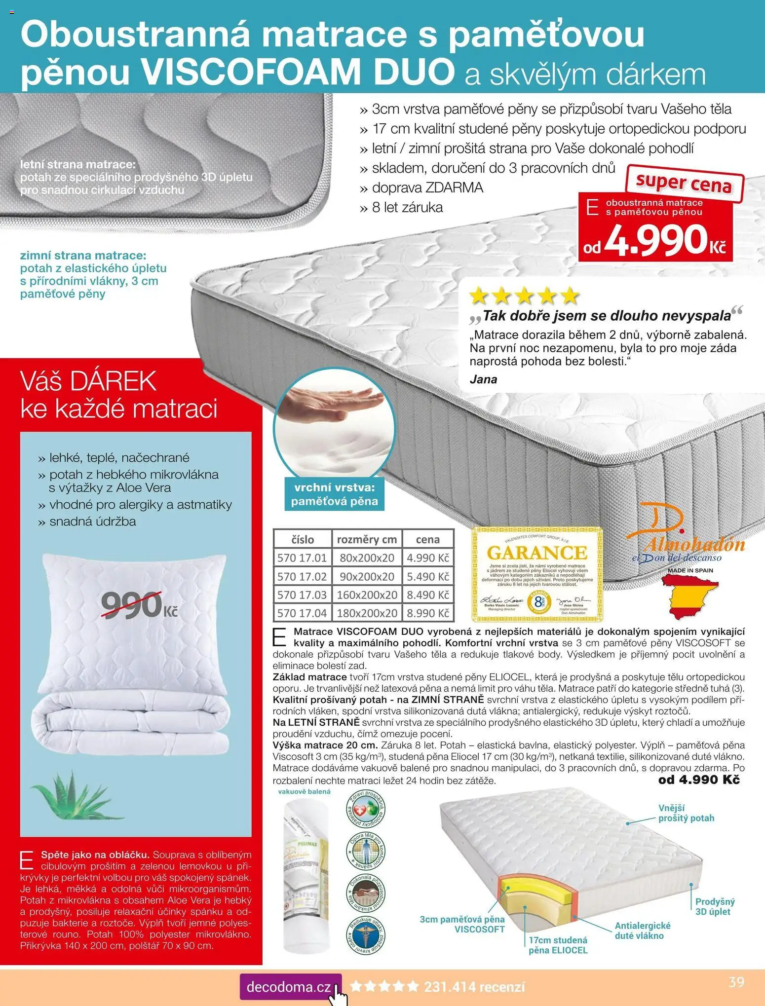 Decodoma katalog Podzim 2026 od 01.09.2026 | Strana: 39 | Produkty: Matrace, Polštář, Přikrývka, Pěna