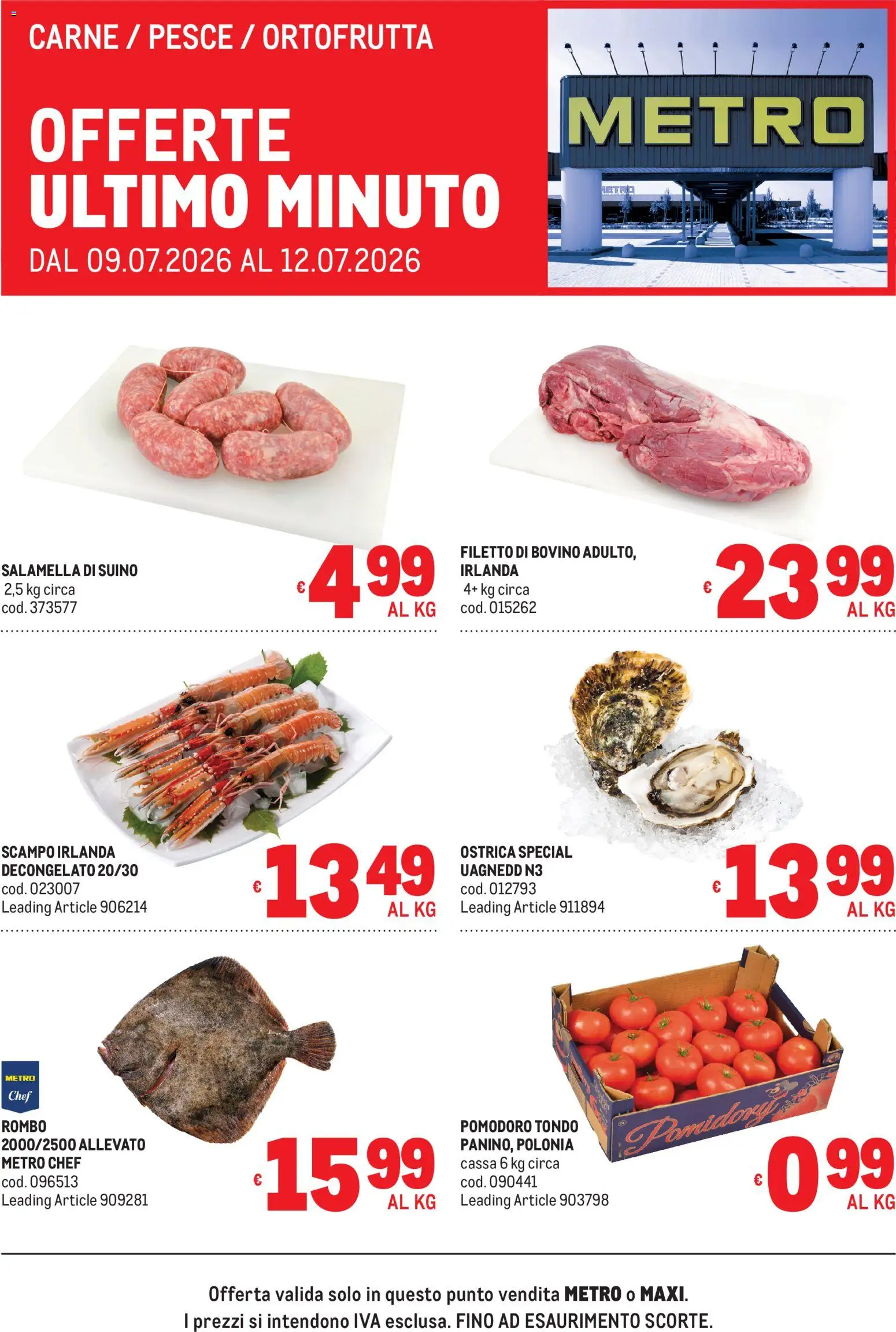 Volantino Metro del 09/07/2026 | Pagina: 1 | Prodotti: Bovino, Salamella, Pesce, Pomodoro