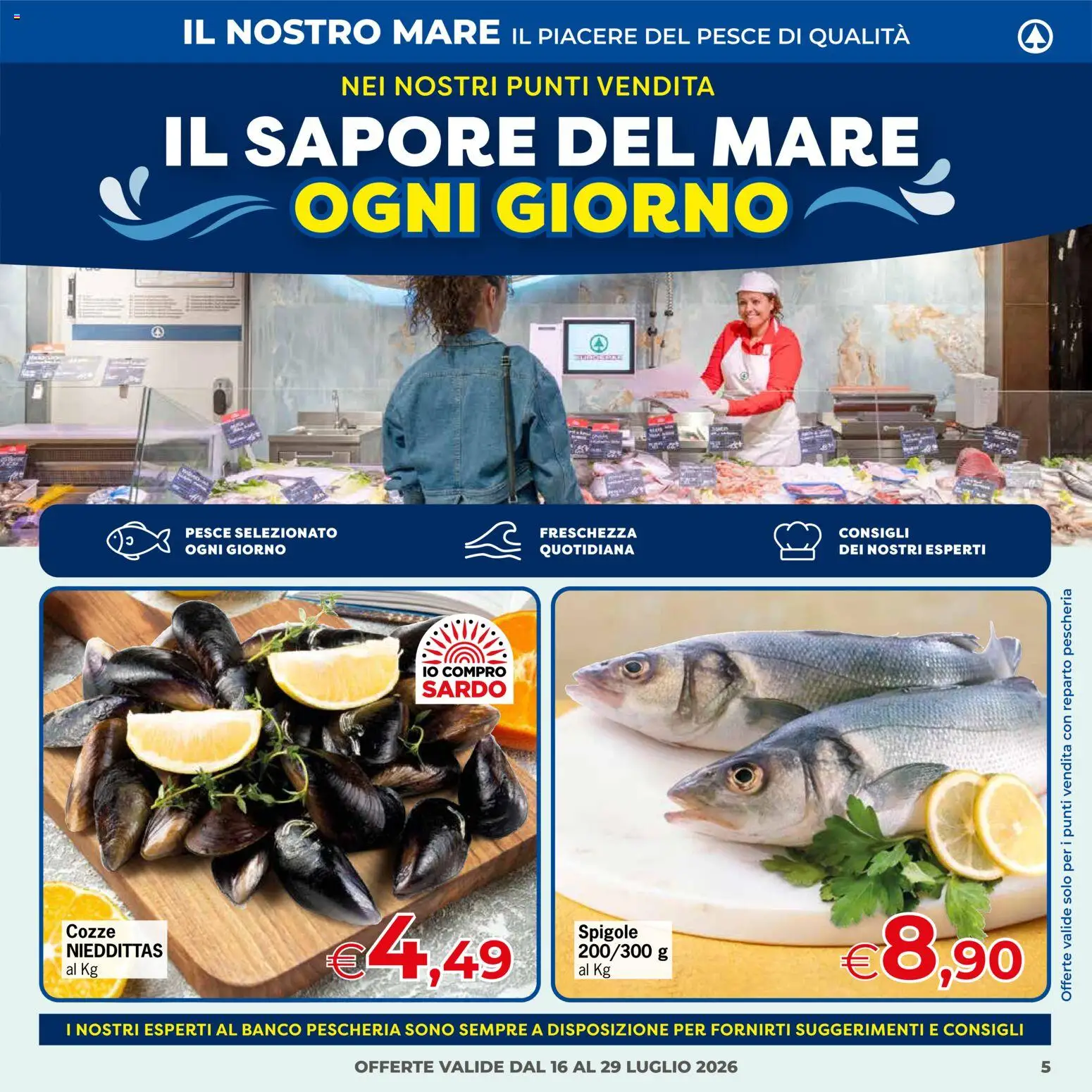 Volantino Despar del 16/07/2026 | Pagina: 5 | Prodotti: Pesce, Cozze