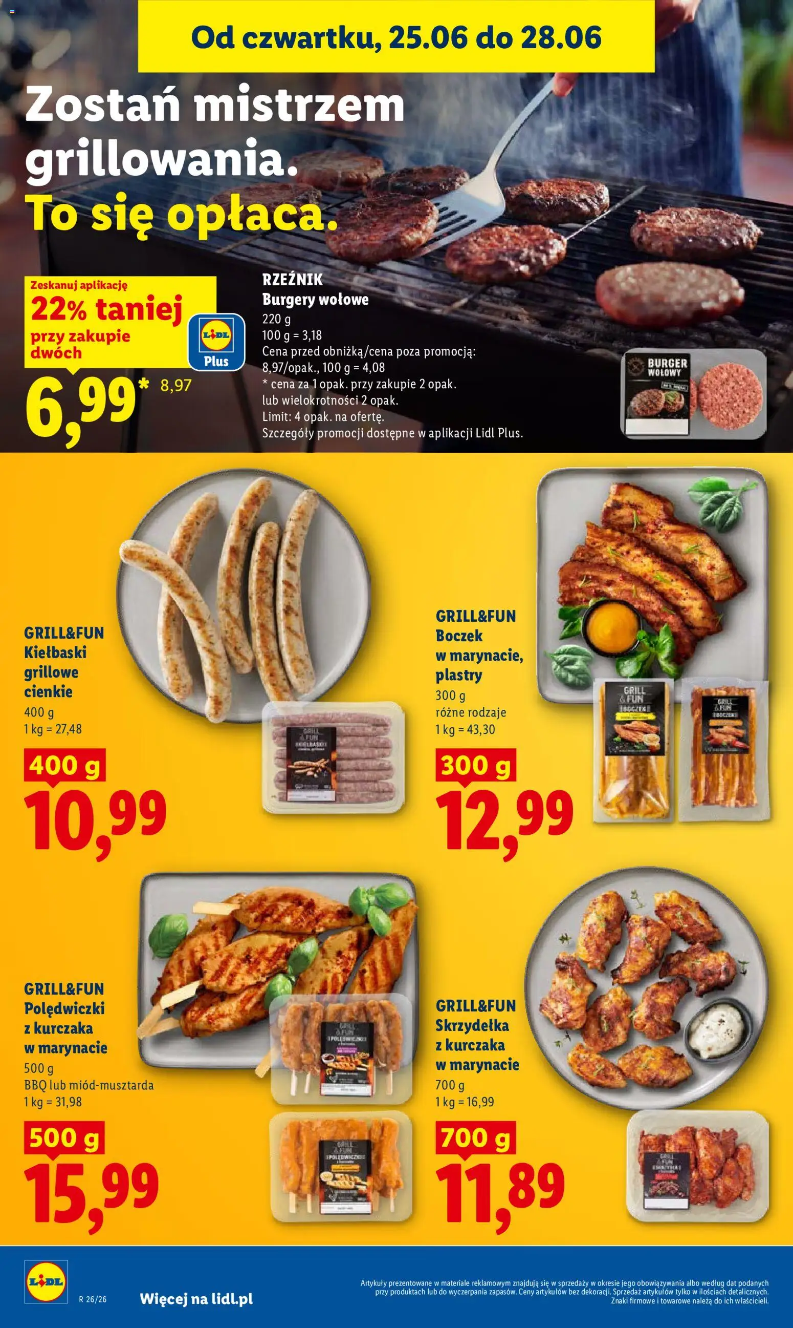 Lidl gazetka od 25.06.2026 | Strona: 42 | Produkty: Skrzydełka z kurczaka, Grill, Kiełbaski, Boczek