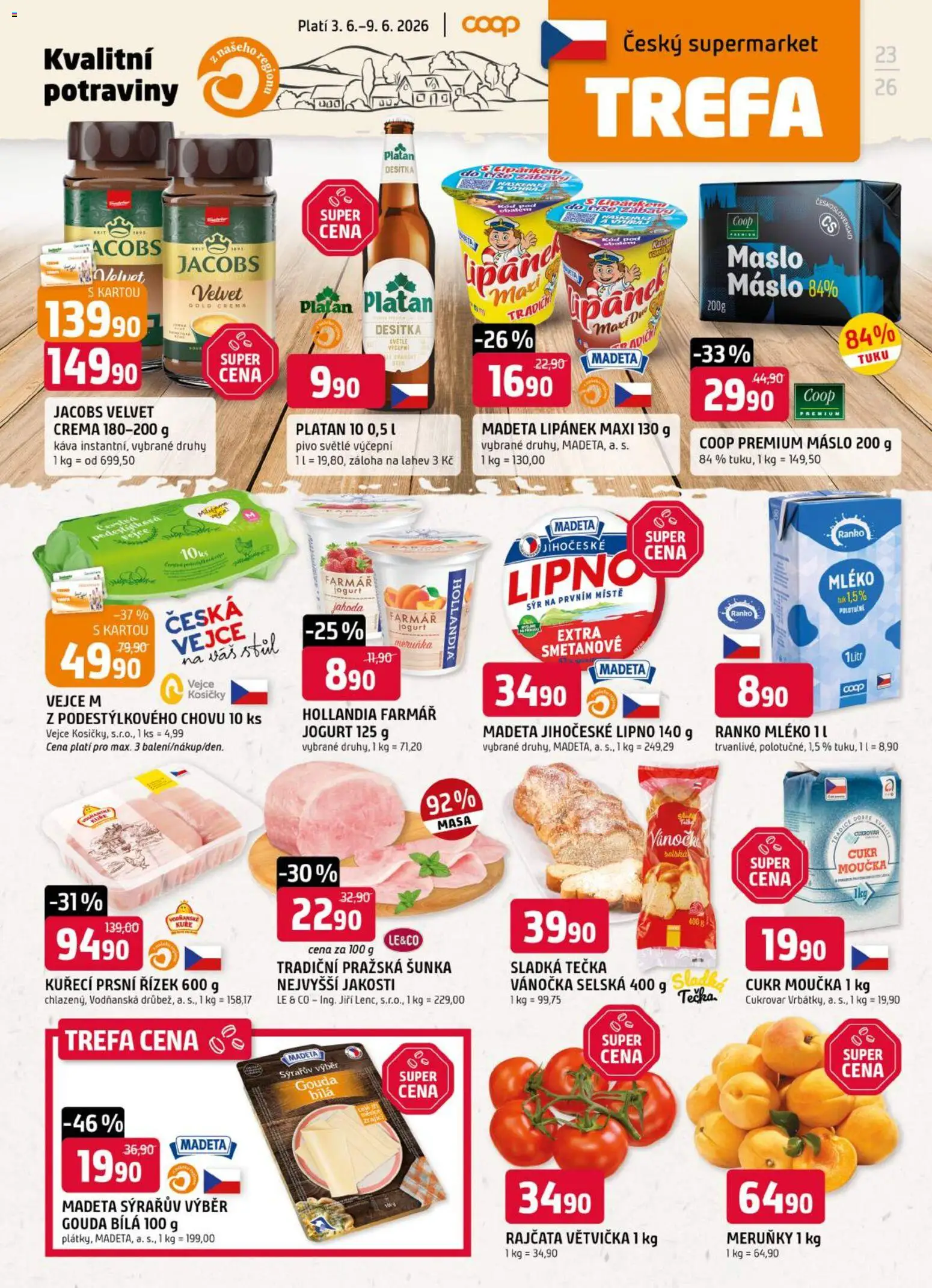 Trefa leták od 03.06.2026 | Strana: 1 | Produkty: Gouda, Káva, Vánočka, Crema