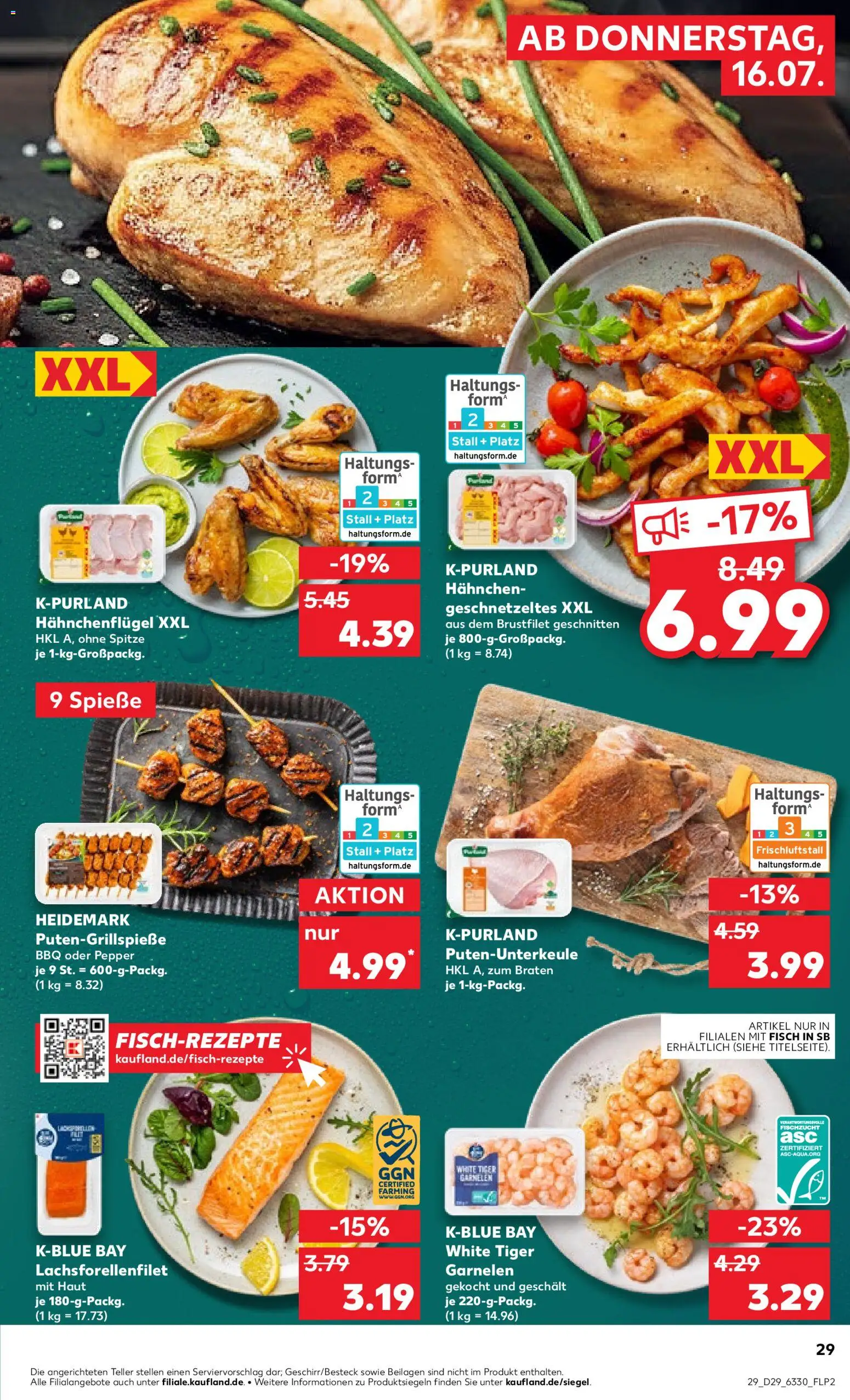 Kaufland Prospekt Hamburg – gültig ab 16.07.2026 | Seite: 29 | Produkte: Hahnchen, Spieße, Fisch, Tiger garnelen