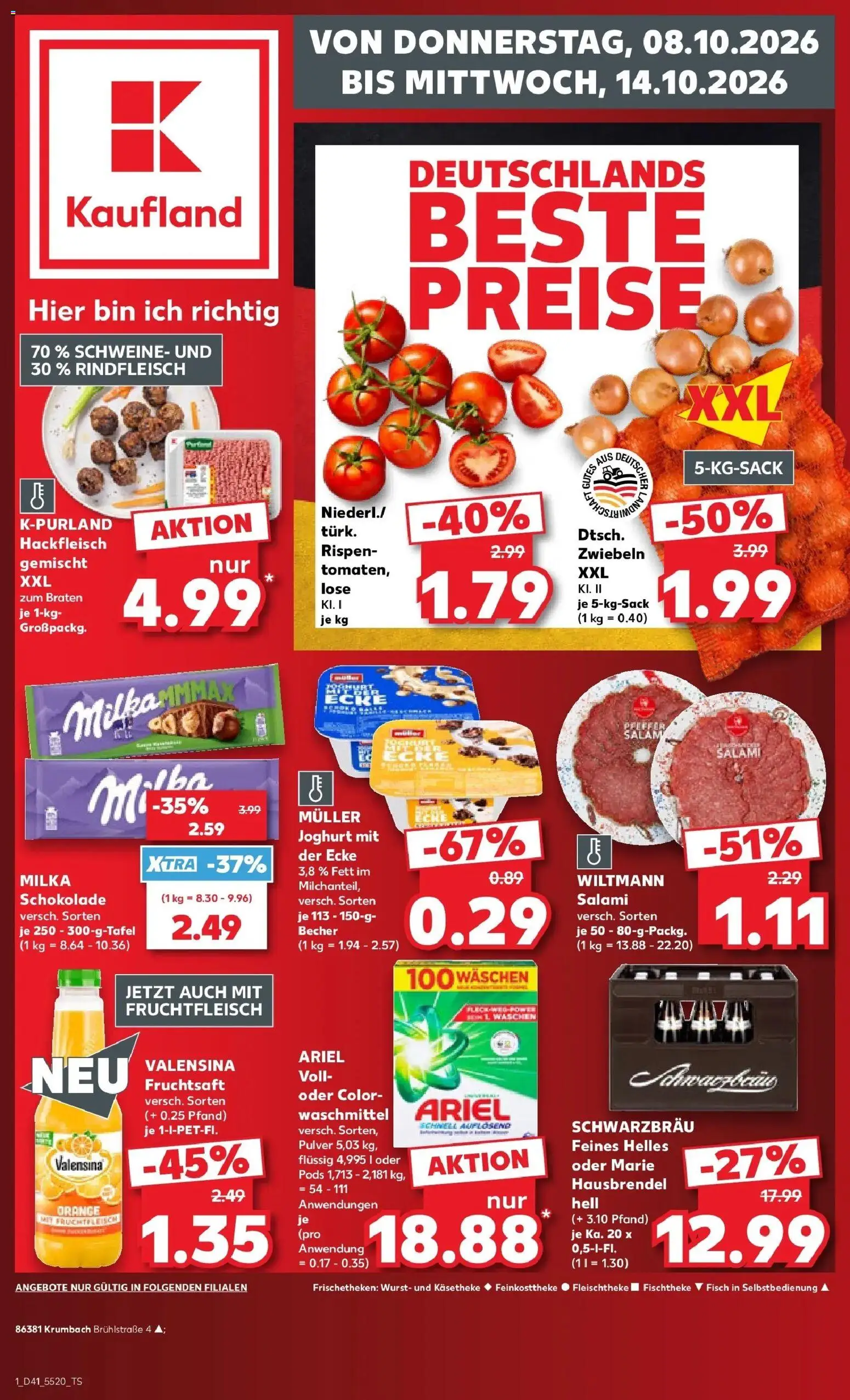 Prospekt Kaufland ab 08.10.2026 » Angebote Online zum Blättern | Seite: 1 | Produkte: Schokolade, Valensina, Zwiebeln, Hackfleisch