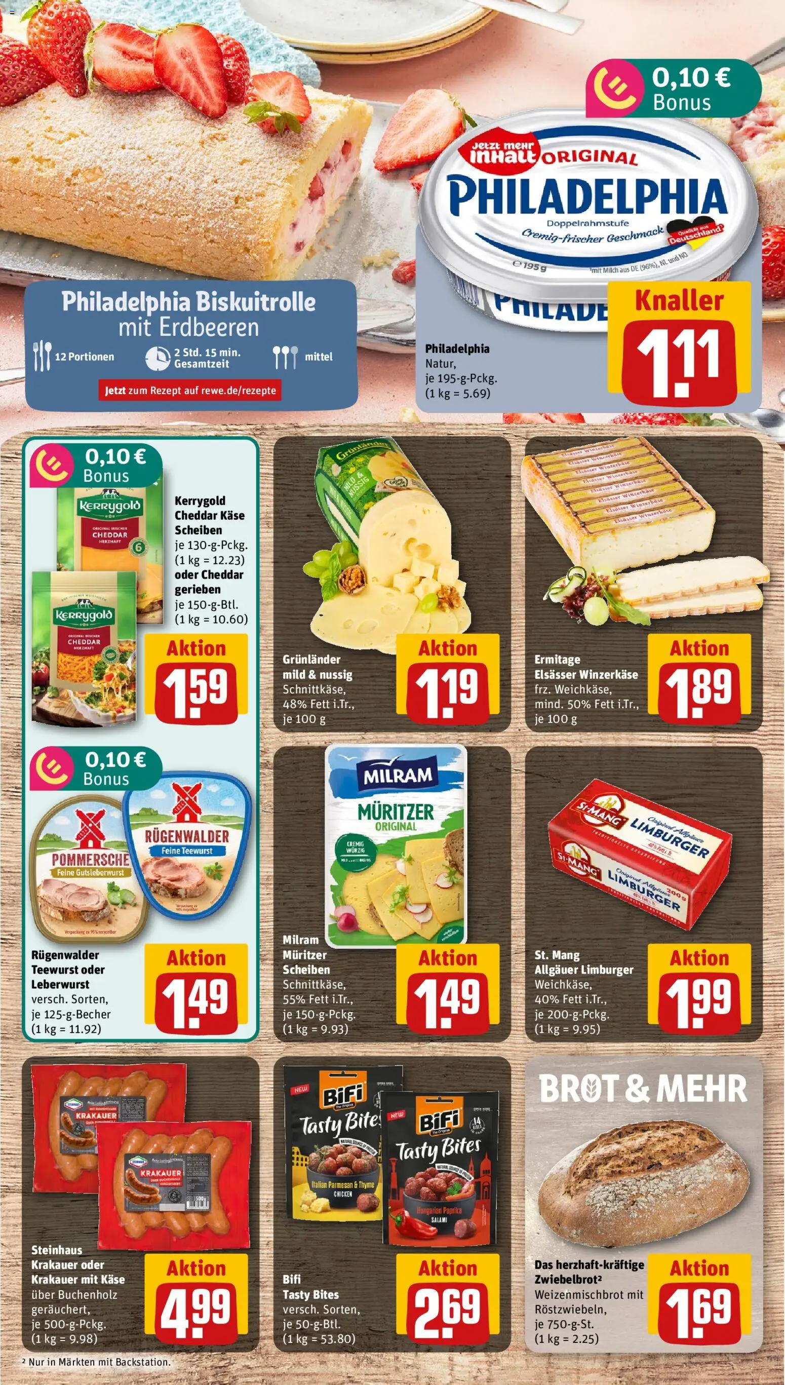 Rewe Prospekt – gültig ab 13.07.2026 | Seite: 9 | Produkte: Käse, Philadelphia, Brot, Salami
