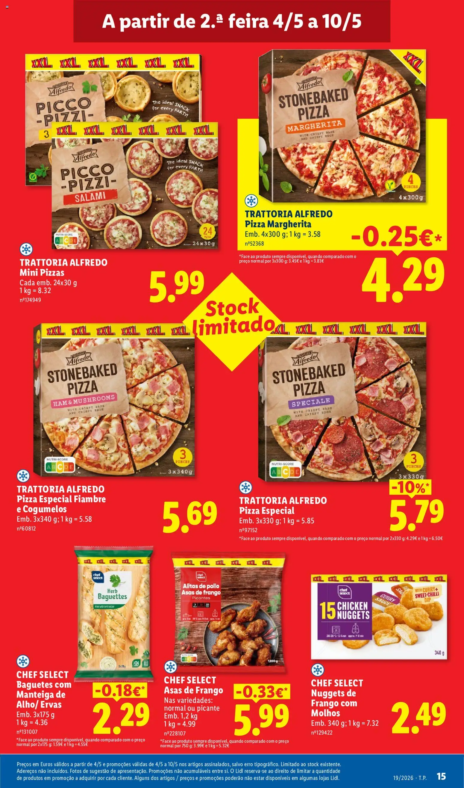 Lidl folheto │ válido de 04.05.2026 | Página: 15 | Produtos: Asas de frango, Frango, Pizza, Nuggets