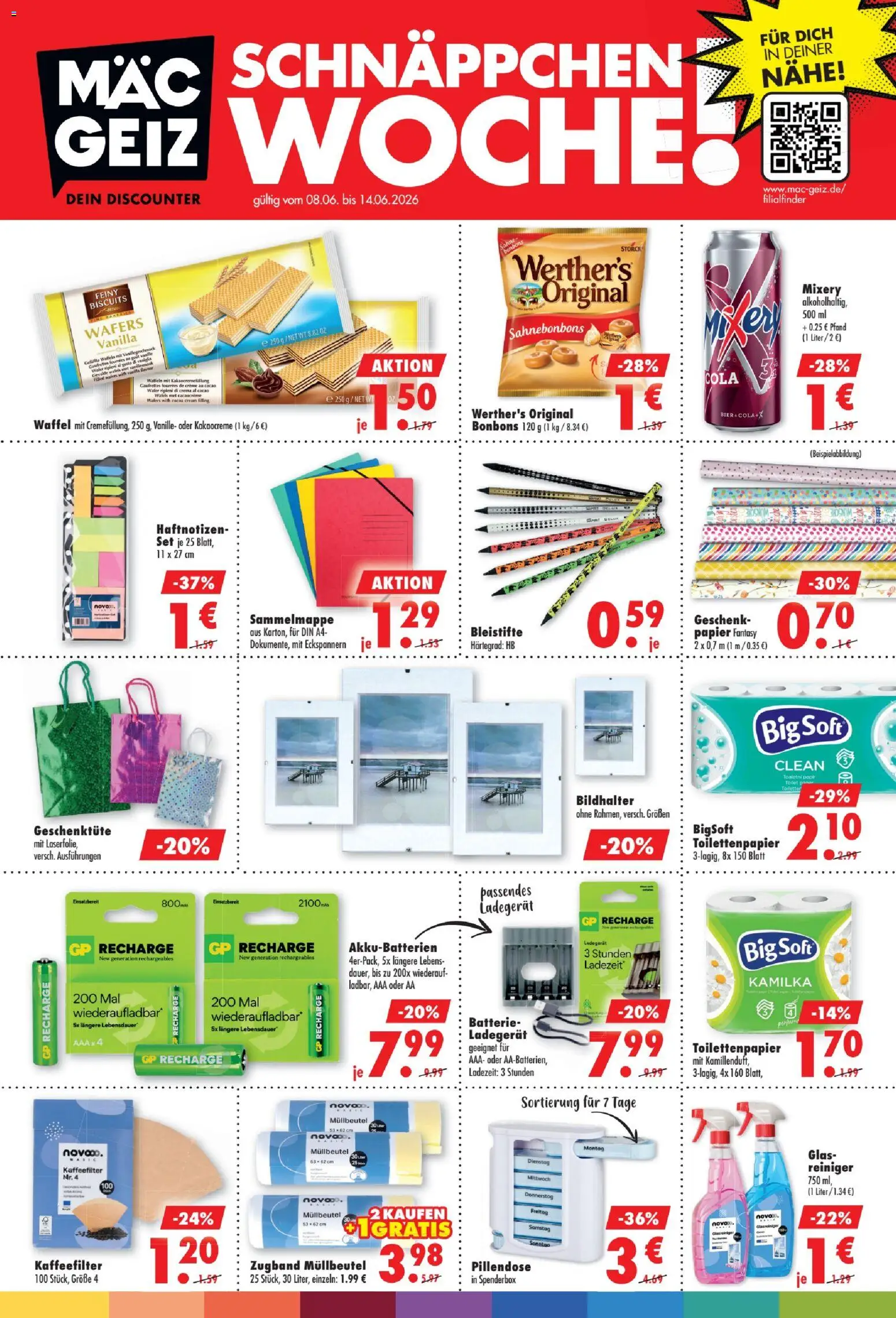 Mäc Geiz Prospekt – gültig ab 08.06.2026 | Seite: 1 | Produkte: Creme, Waffeln, Mixery, Toilettenpapier