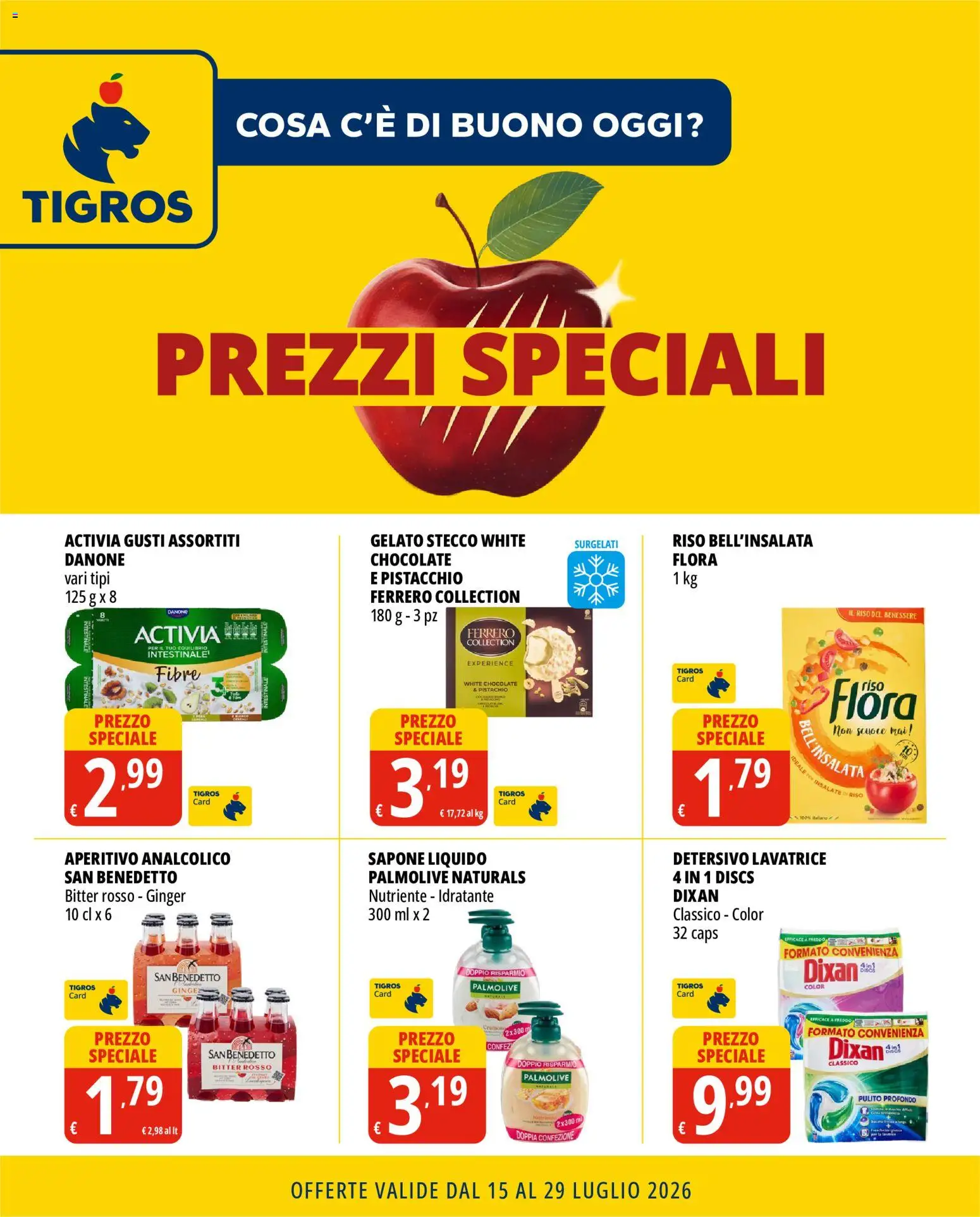 Volantino Tigros del 15/07/2026 | Pagina: 1 | Prodotti: Riso, Gelato, Lavatrice, Aperitivo