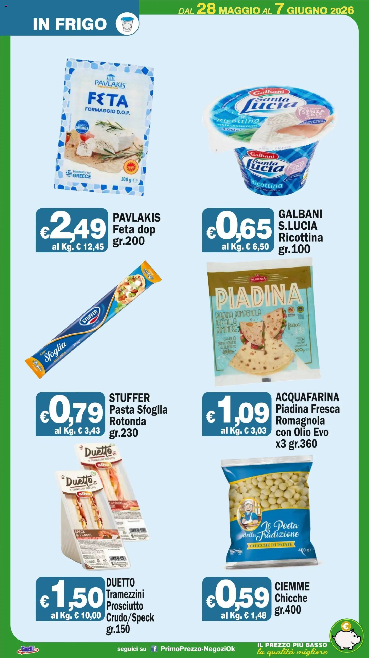 Volantino Primo Prezzo del 28.05.2026 | Pagina: 46 | Prodotti: Pasta sfoglia, Patate, Olio, Pasta