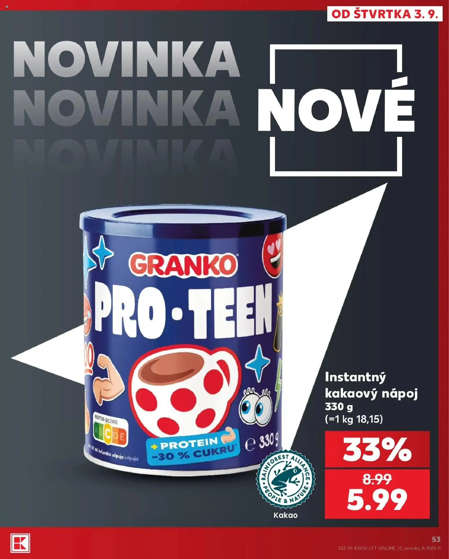 Nové Kaufland akcie – leták je platný od 03.09.2026 | Strana: 53 | Produkty: Protein, Granko, Kakao