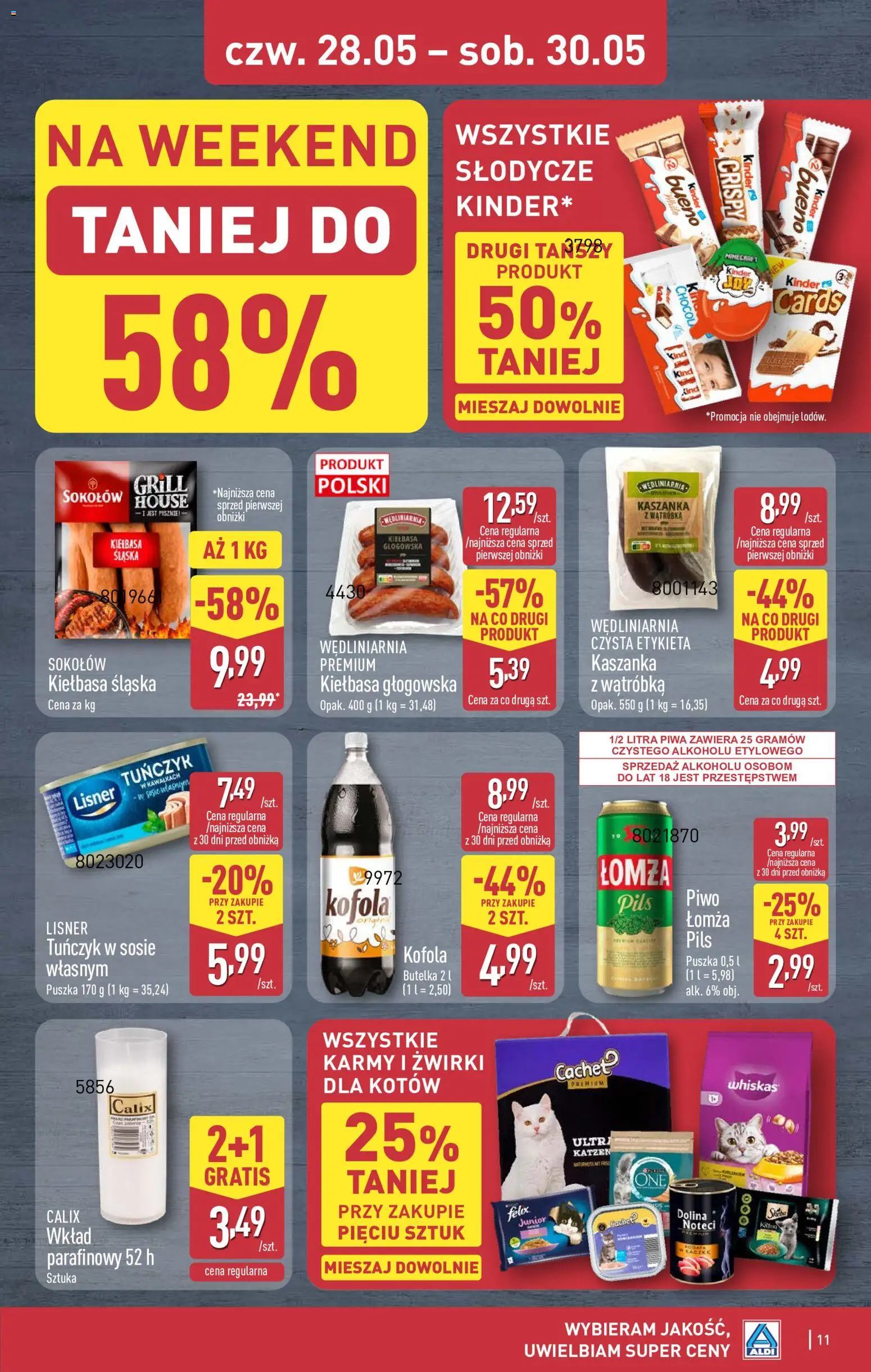 Aldi gazetka - Oferta weekendowa od 28.05.2026 | Strona: 11 | Produkty: Kiełbasa, Grill, Wątróbka, Tuńczyk