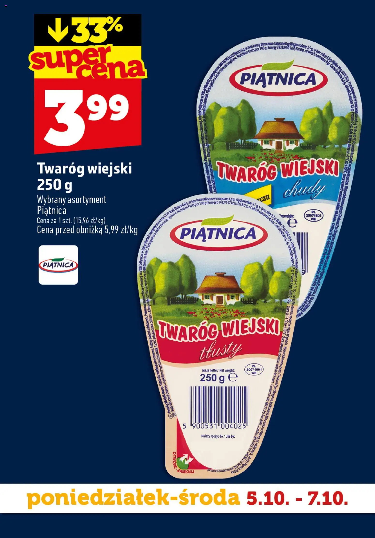 Topaz gazetka - Superstart tygodnia od 05.10.2026 | Strona: 8 | Produkty: Piątnica, Twaróg