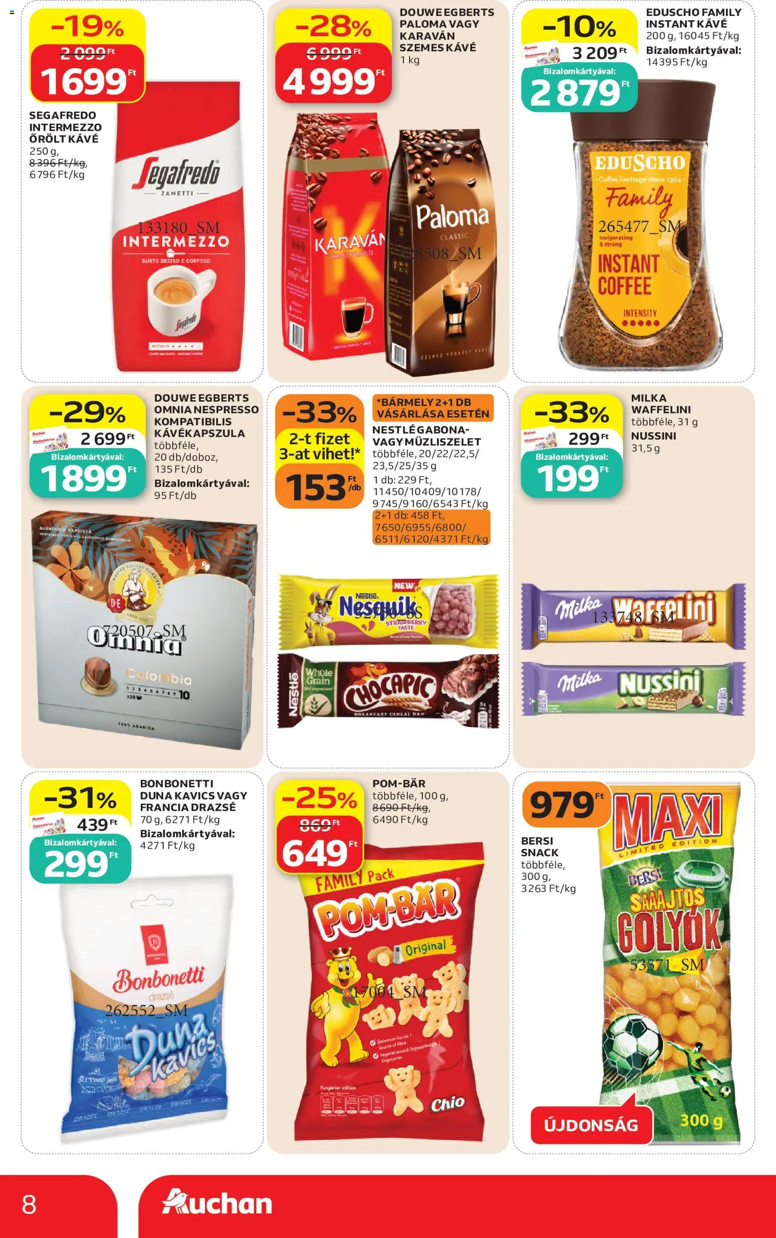 Auchan akciós ujság - amely érvényes a következő dátumtól: 18.06.2026 | Oldal: 8 | Termékek: Kávékapszula, Drazsé, Szemes kávé, Instant kávé