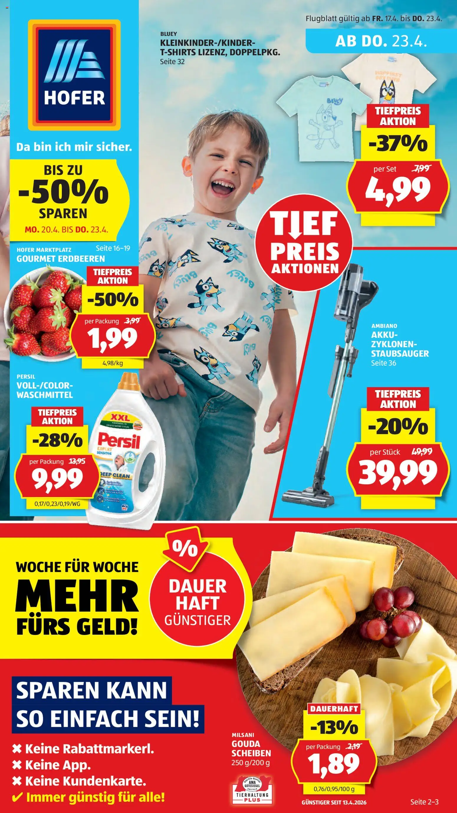 Hofer AT akciós ujság - amely érvényes a következő dátumtól: 17.04.2026 | Oldal: 1 | Termékek: Persil, Gouda, Só