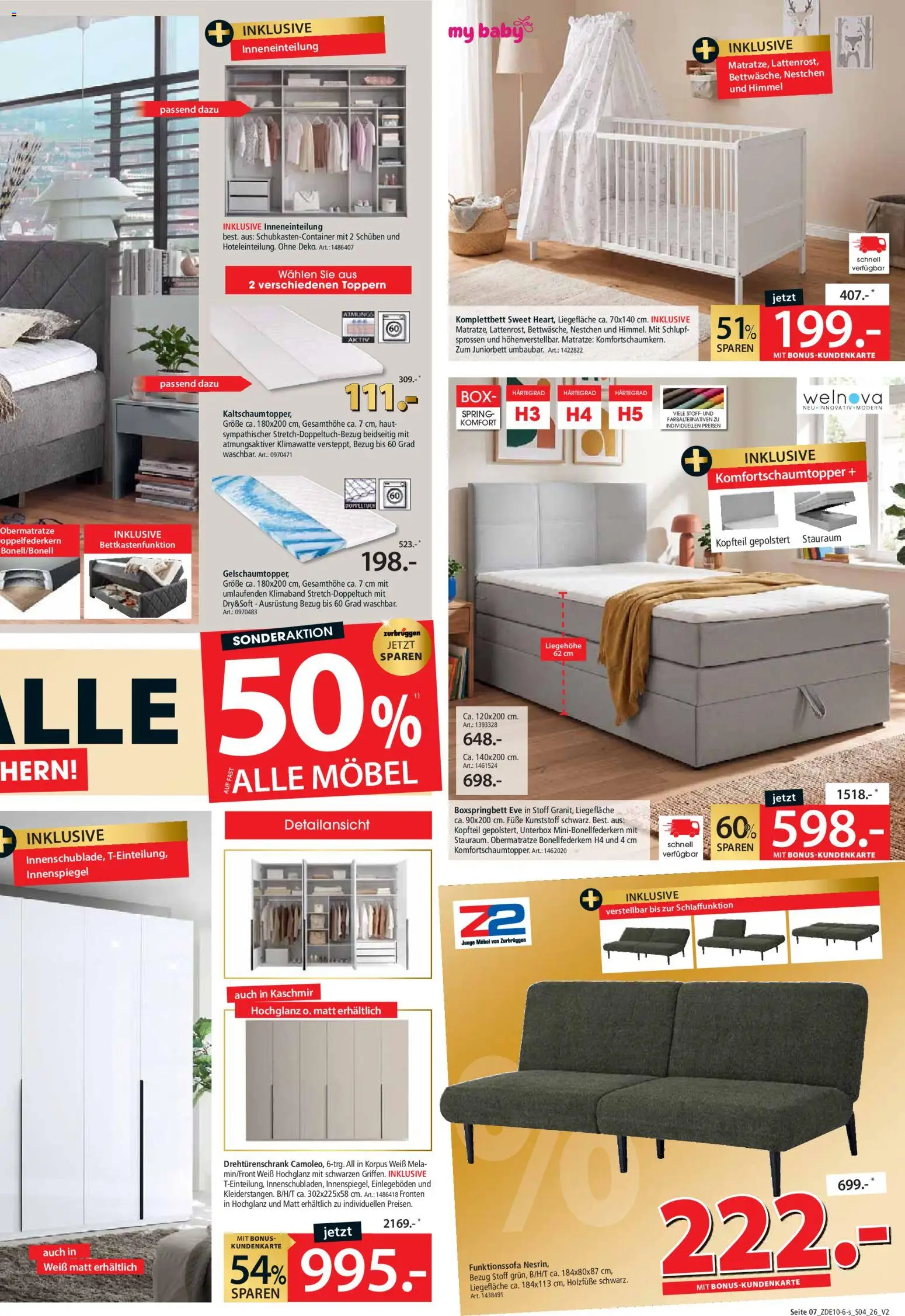 Zurbrüggen Prospekt – gültig ab 31.10.2026 | Seite: 9 | Produkte: Matratze, Drehtürenschrank, Boxspringbett, Box