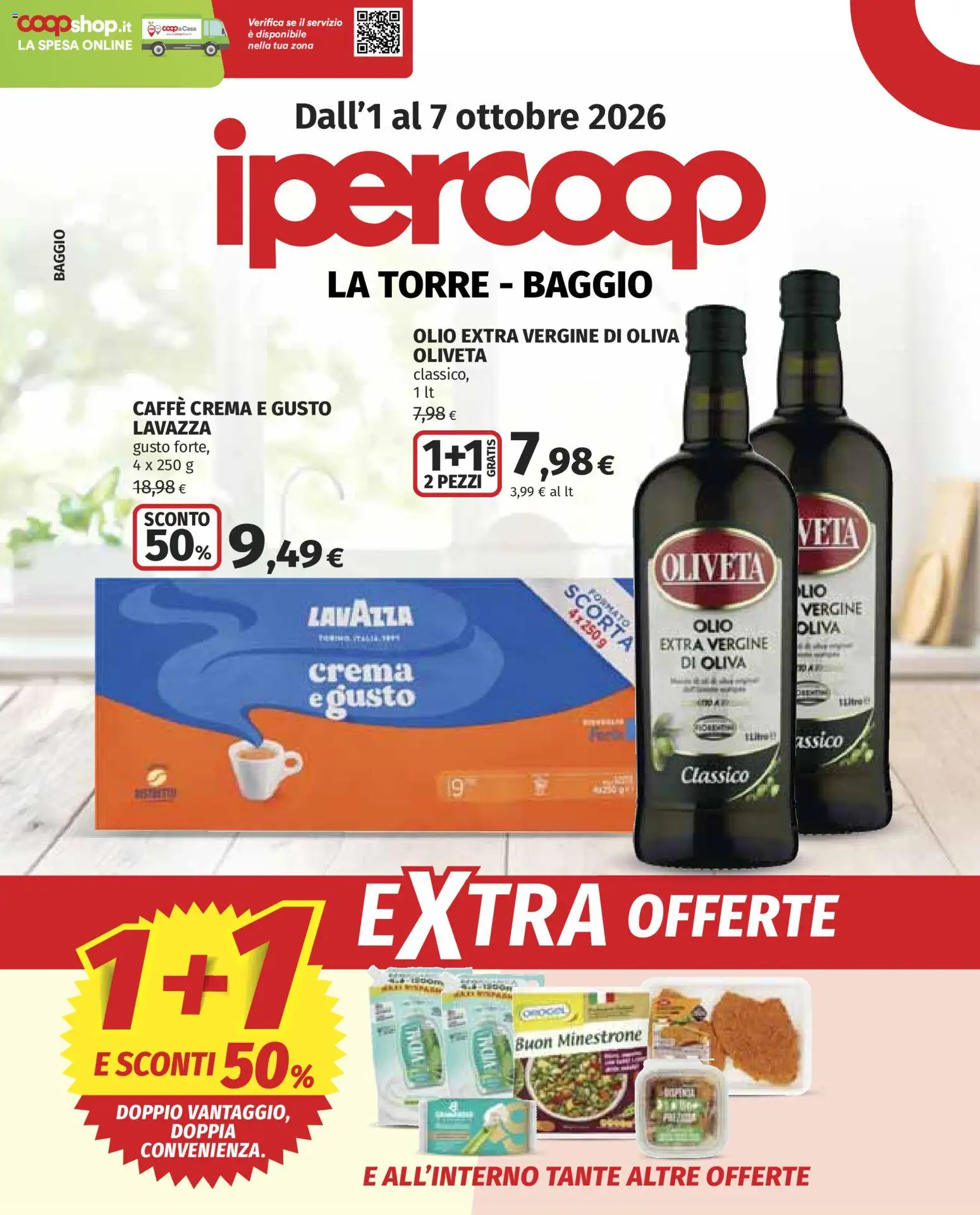 Volantino Ipercoop del 01/10/2026 | Pagina: 1 | Prodotti: Minestrone, Olio, Olio extra vergine, Lavazza