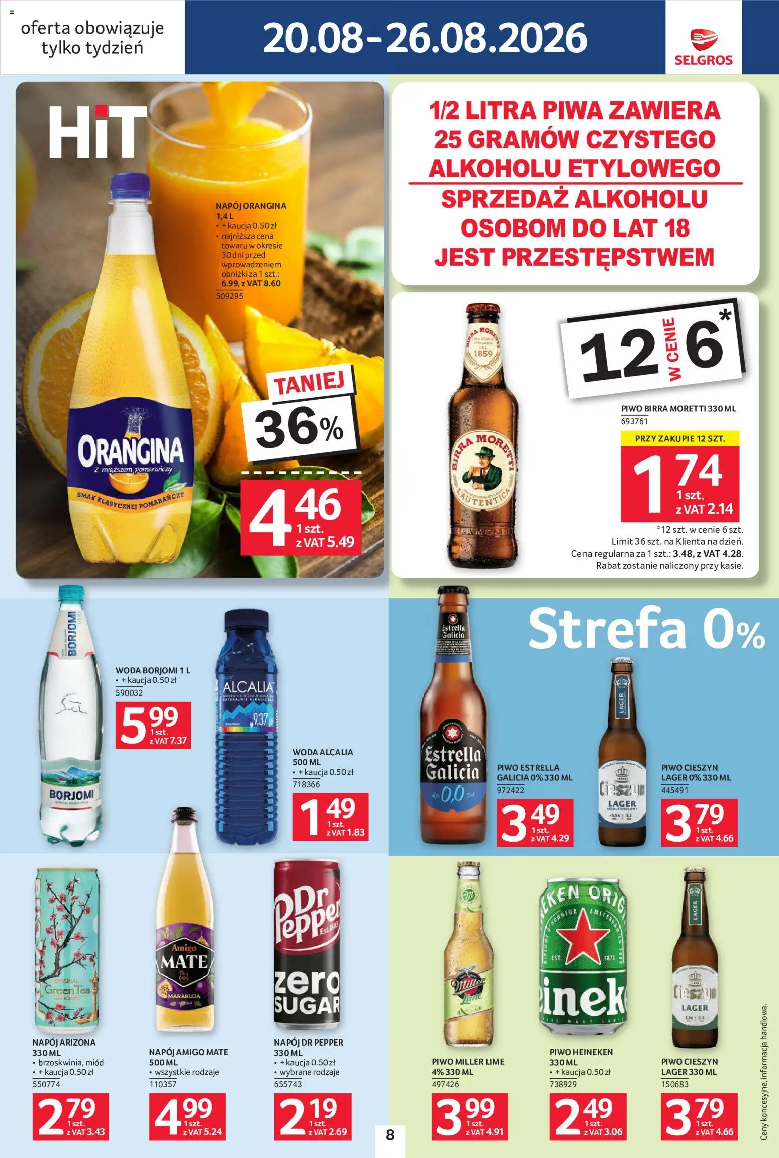 Selgros cash&carry gazetka - Jeszcze więcej super promocji od 20.08.2026 | Strona: 8 | Produkty: Miód, Piwo, Woda, Heineken
