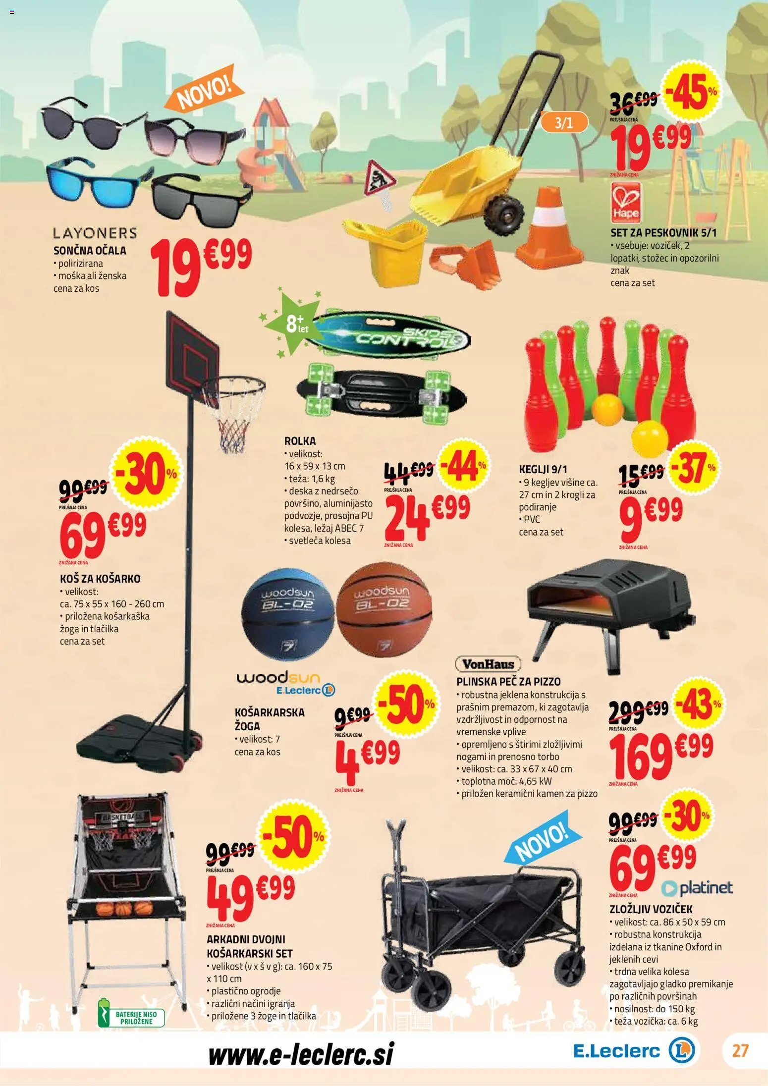 Novi E.leclerc katalog ponudbe – veljaven od 01.07.2026 | Stran: 27 | Izdelki: Teza, Peskovnik, Kos, Ocala