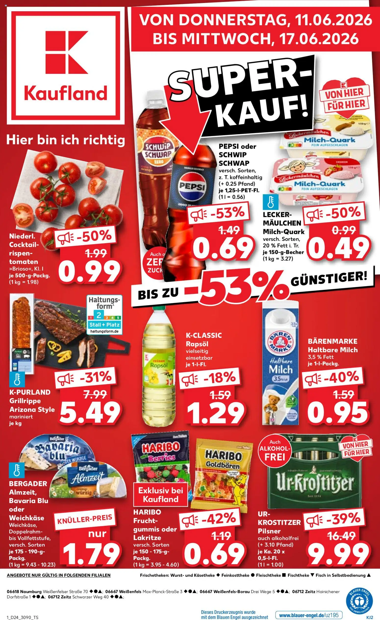 Kaufland Prospekt Zeitz – gültig ab 11.06.2026 | Seite: 1 | Produkte: Rapsöl, Haltbare milch, Tomaten, Fisch