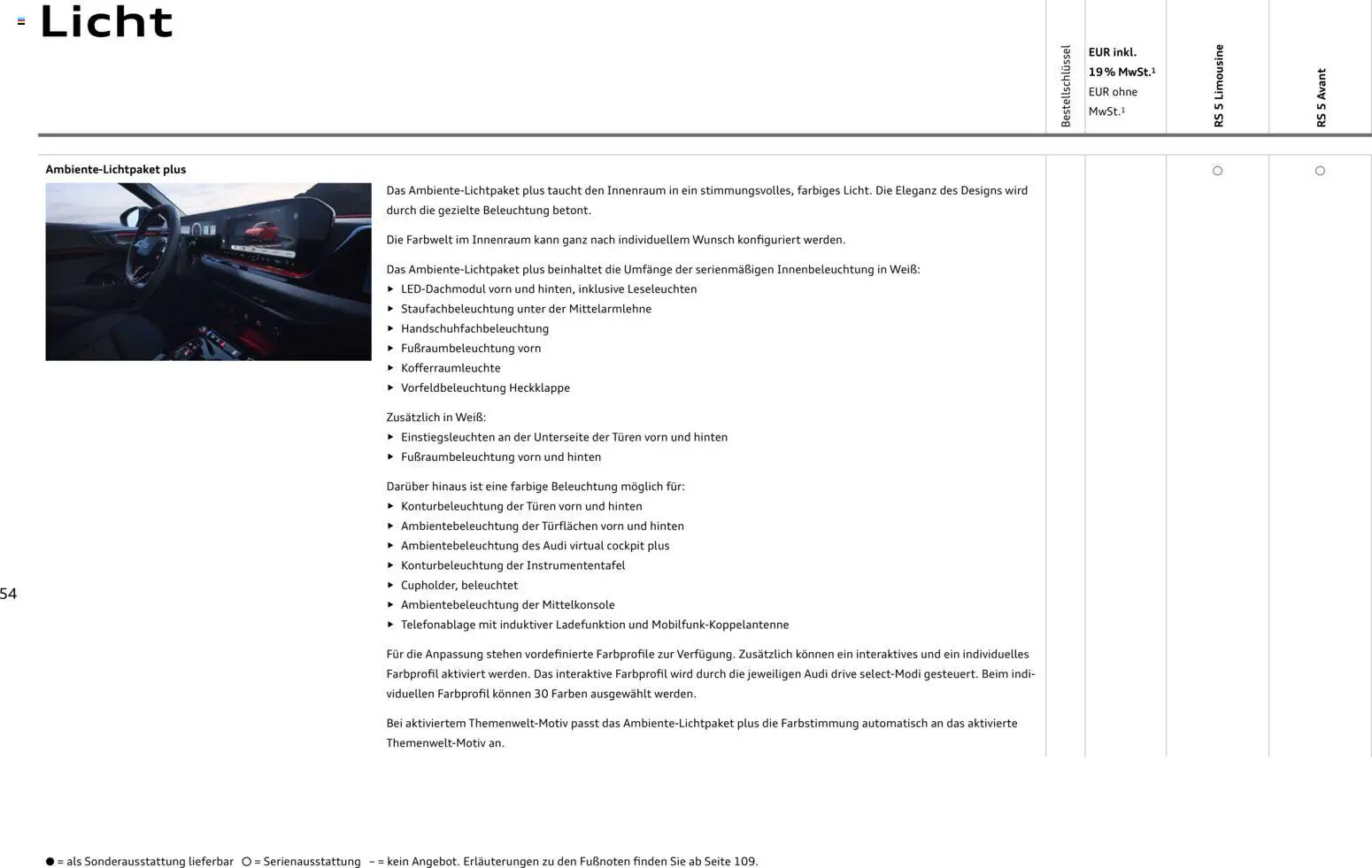Audi RS 5 Limousine / RS 5 Avant – gültig ab 01.04.2026 | Seite: 54