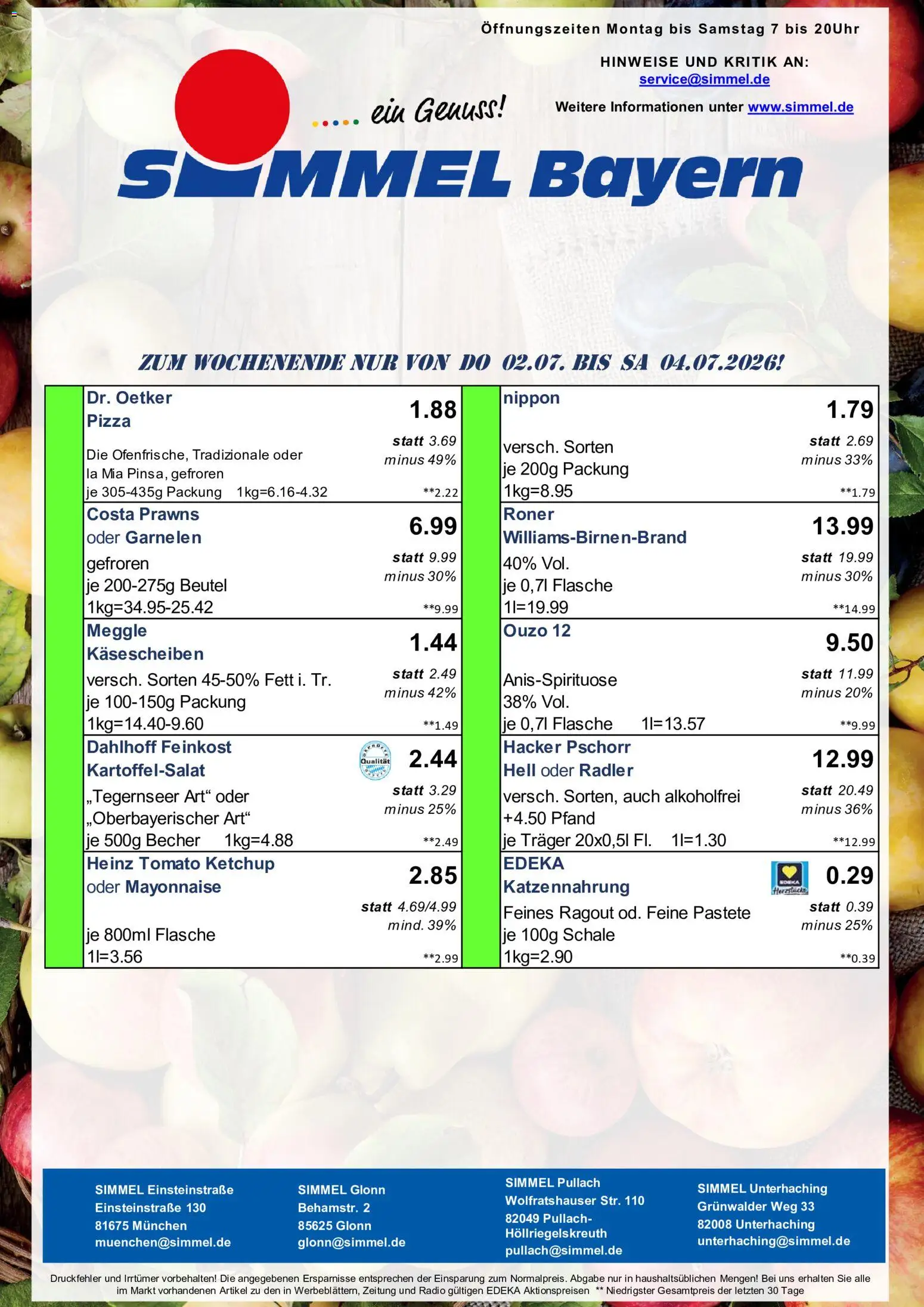 Simmel Bayern – gültig ab 29.06.2026 | Seite: 9 | Produkte: Ouzo, Garnelen, Radler, Pizza