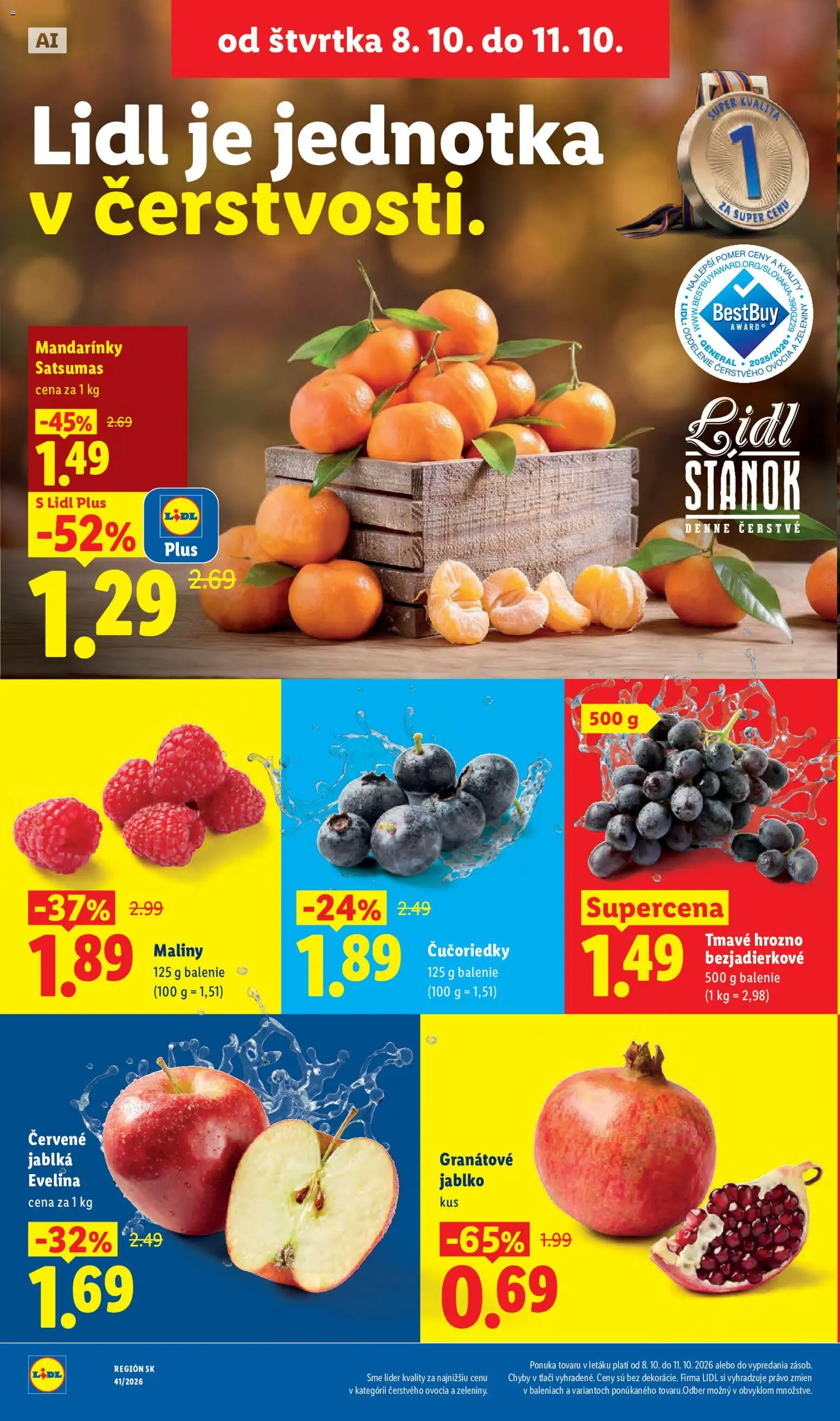 Nové Lidl akcie – leták je platný od 05.10.2026 | Strana: 64 | Produkty: Jablká, Mandarinky, Hrozno, Maliny