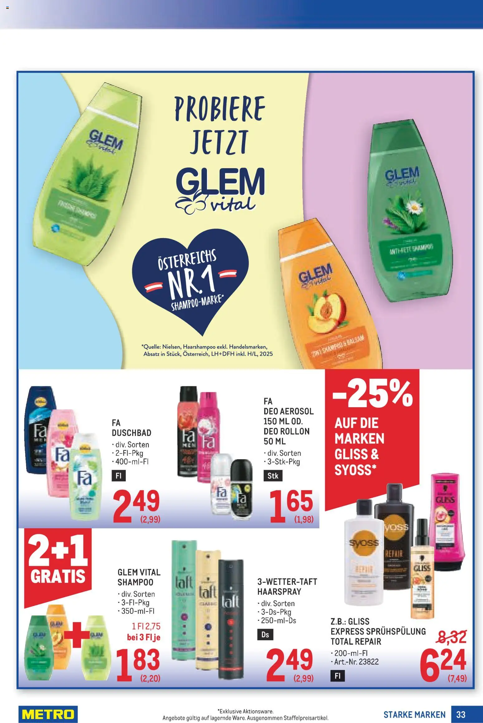 Metro angebote Starke Marken gültig ab 17.09.2026 | Seite: 33 | Produkte: Shampoo, Haarspray