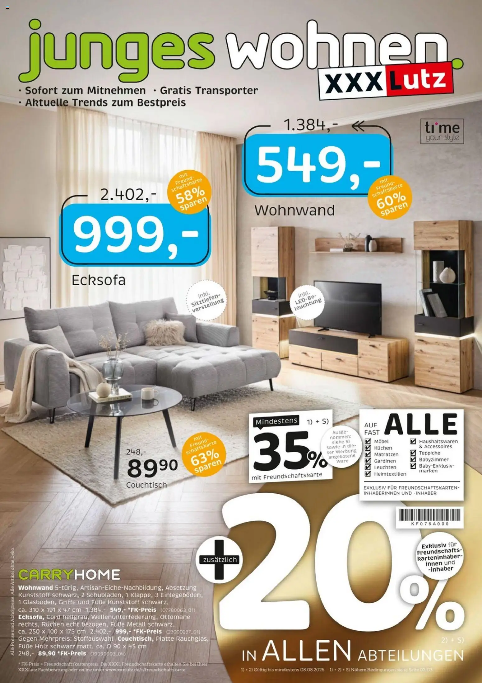 XXXLutz Junges Wohnen – gültig ab 25.07.2026 | Seite: 1 | Produkte: Ecksofa, Wohnwand, Couchtisch, Kuchen