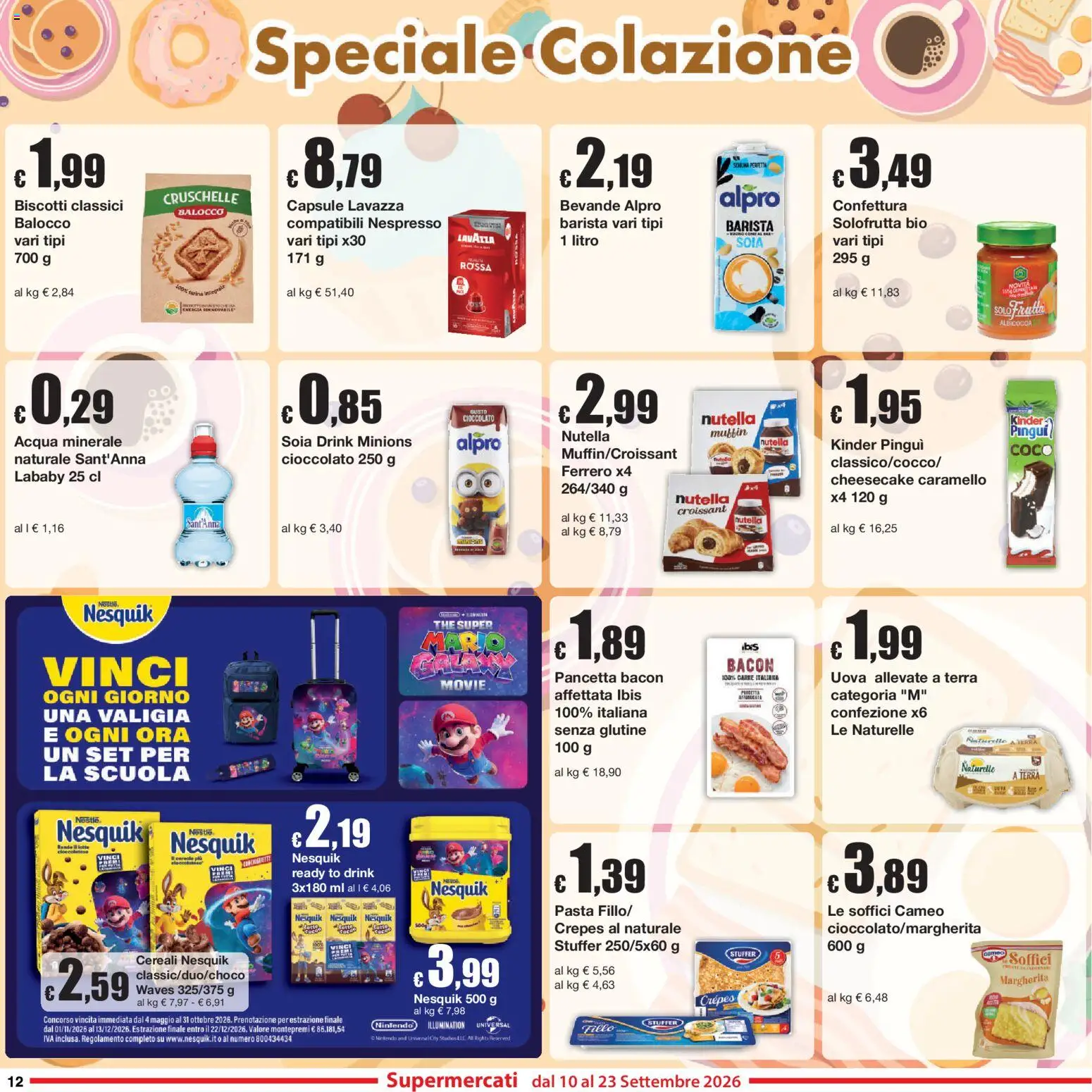 Volantino Sì con Te del 10/09/2026 | Pagina: 12 | Prodotti: Pancetta, Biscotti, Valigia, Farina