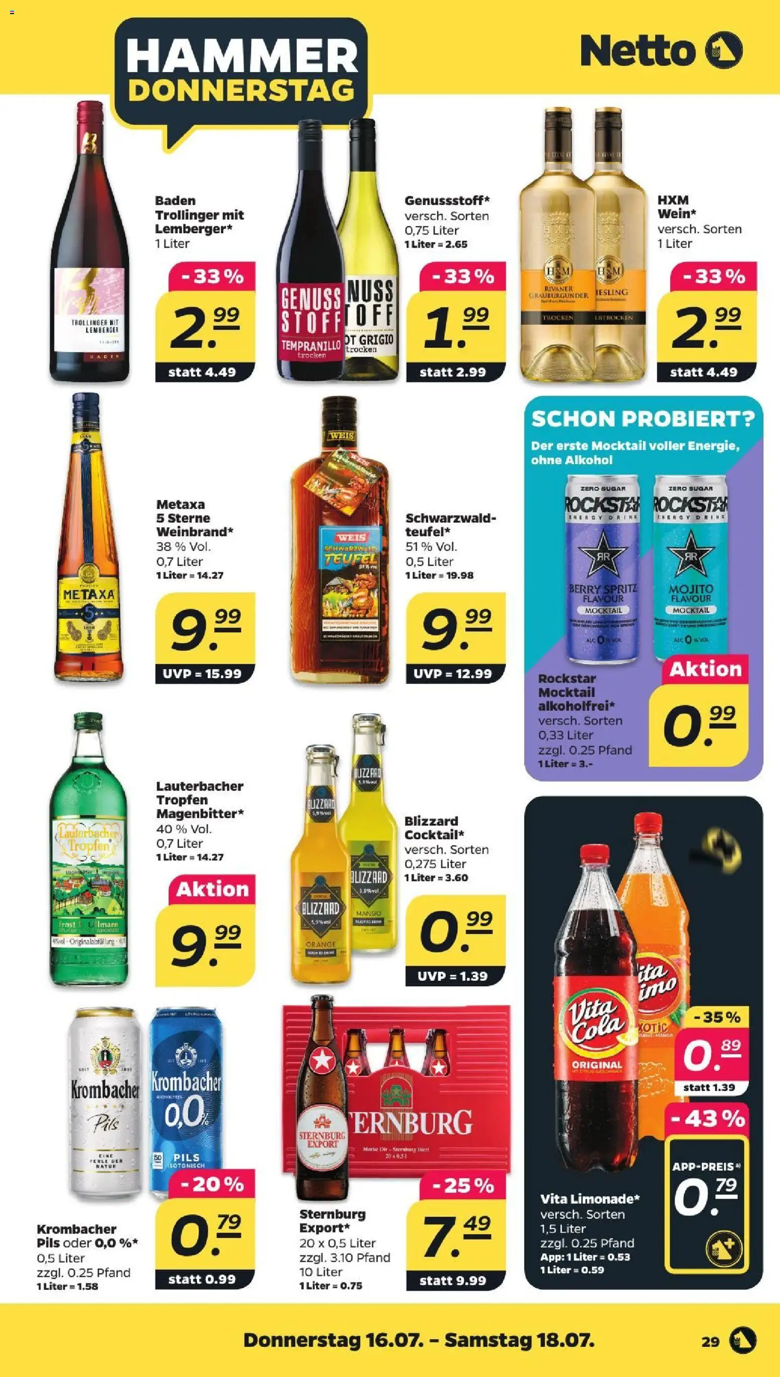 Netto Prospekt – gültig ab 13.07.2026 | Seite: 33 | Produkte: Cola, Energy, Pils, Krombacher
