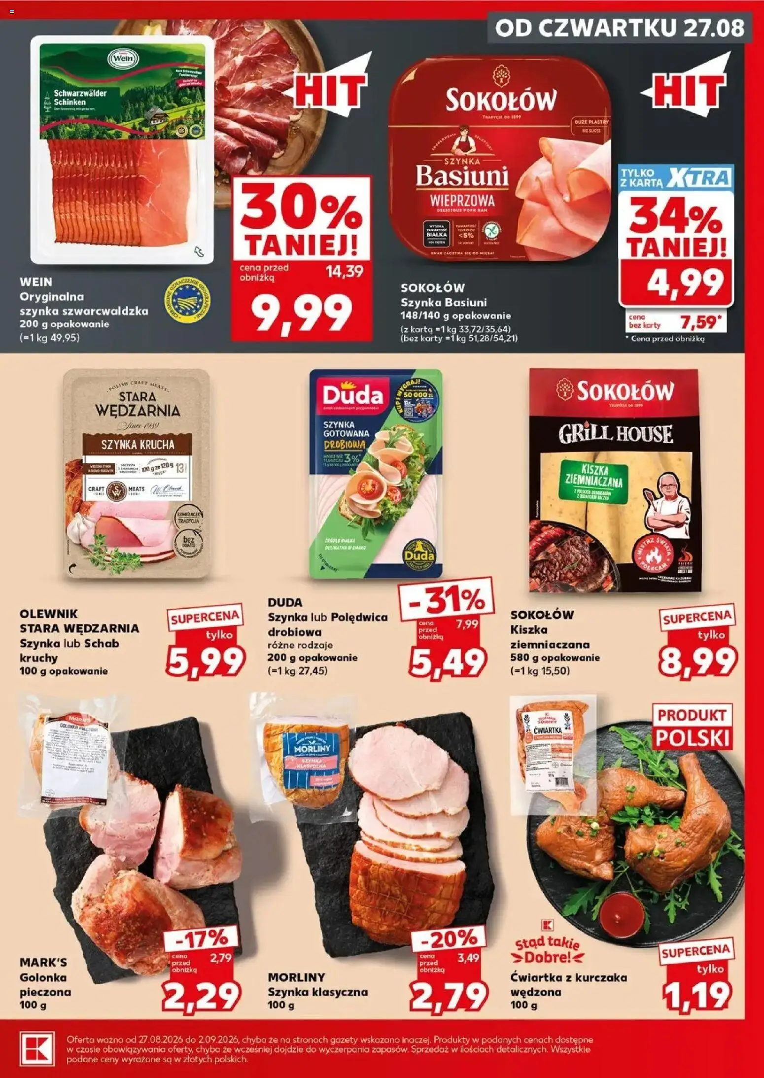 Kaufland gazetka - Mocny start od 31.08.2026 - od jutra PDF | Strona: 23 | Produkty: Schab, Kiszka ziemniaczana, Szynka szwarcwaldzka, Ćwiartka z kurczaka