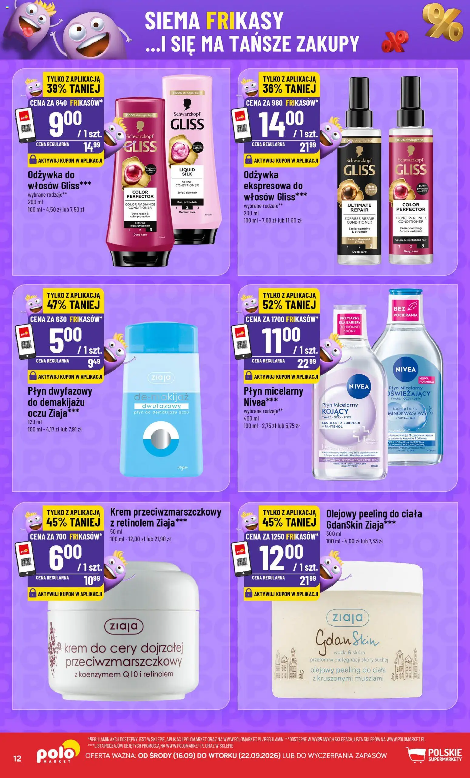 POLOmarket gazetka - Frikasowe Hity od 16.09.2026 | Strona: 12 | Produkty: Płyn micelarny, Makijaż, Peeling, Woda