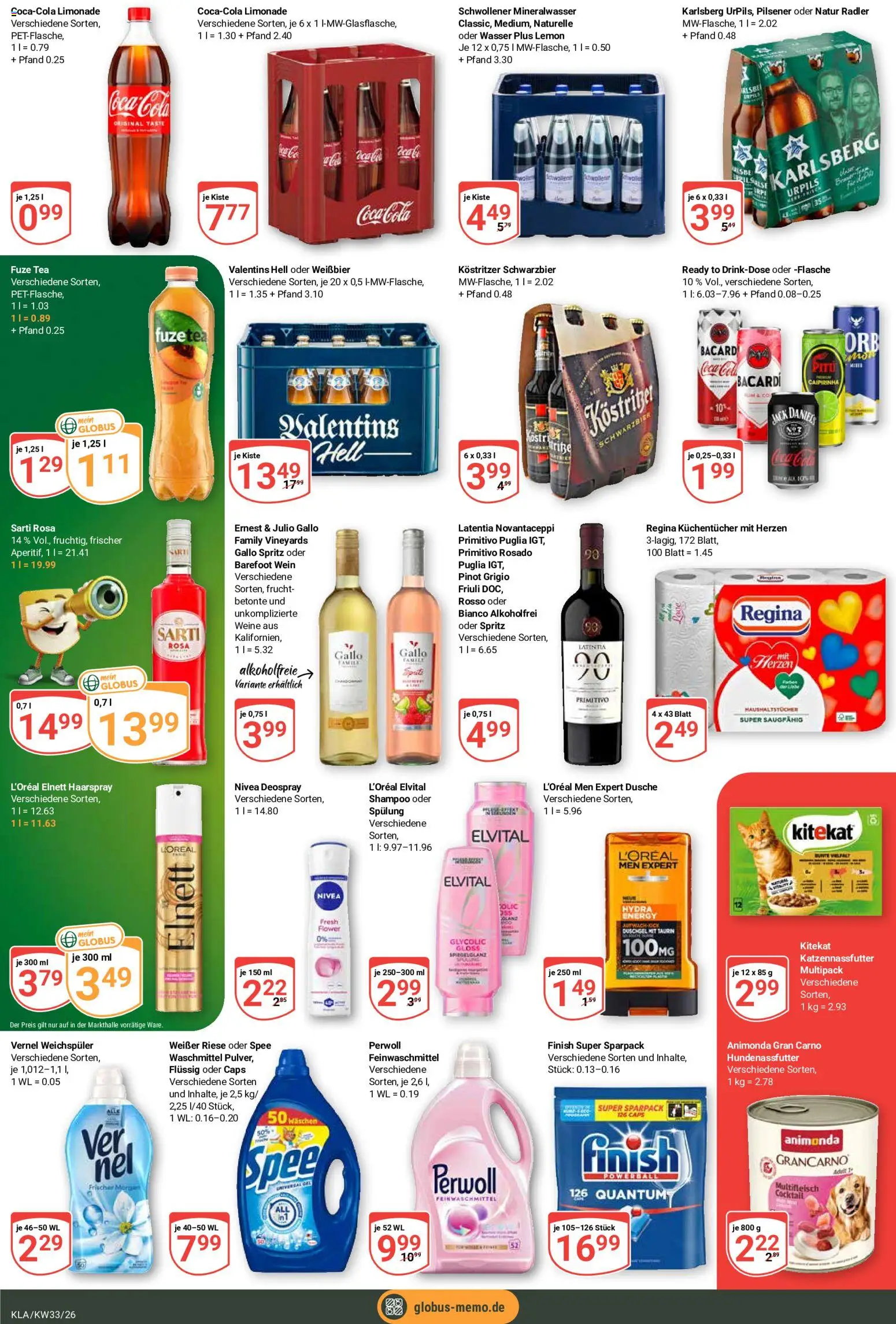 Globus Prospekt Kaiserslautern – gültig ab 10.08.2026 | Seite: 6 | Produkte: Coca cola, Perwoll, Wasser, Vernel