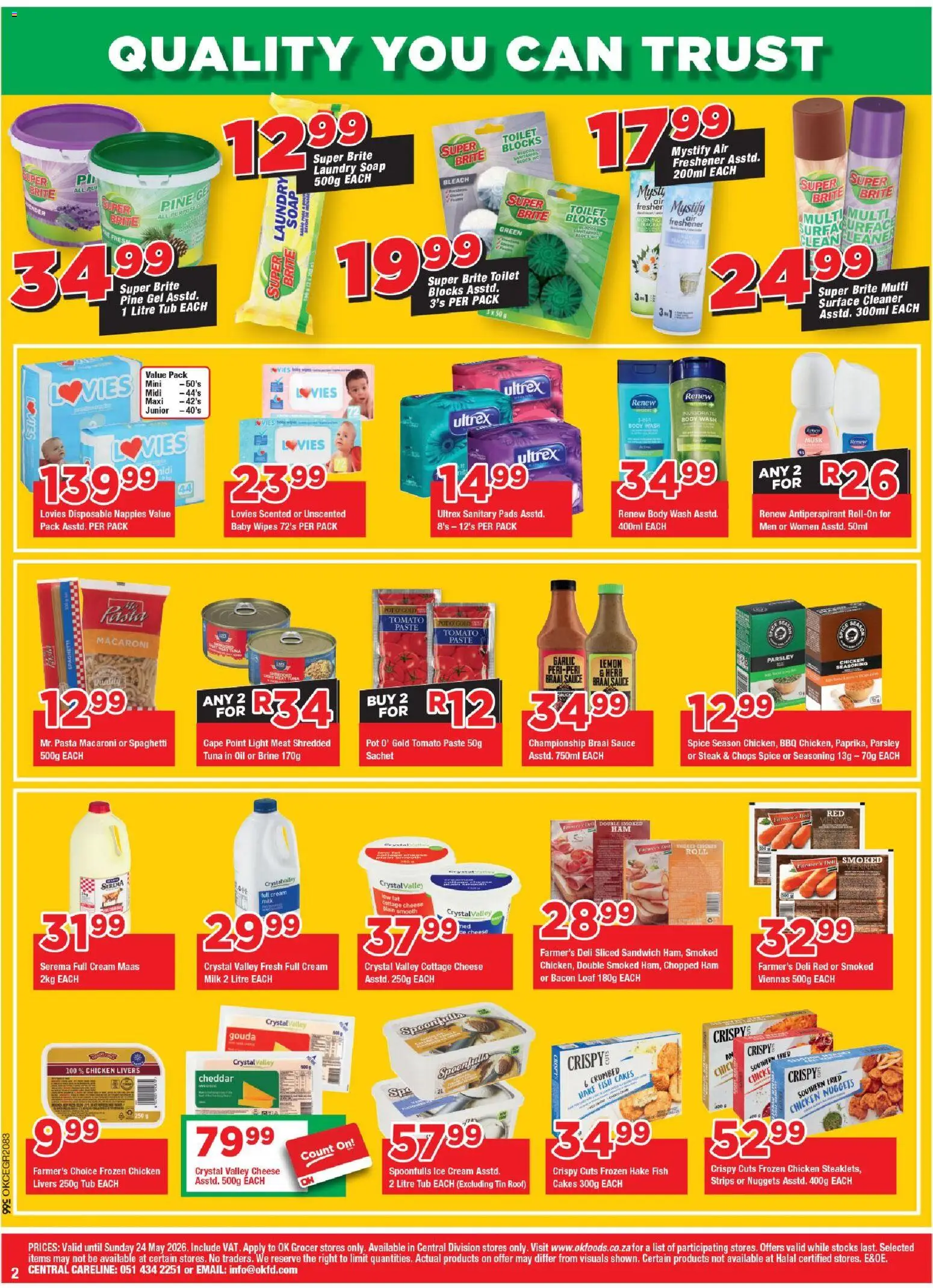 New OK Foods catalogue – valid from 13.05.2026 | Page: 2 | Products: Tuna, Milk, Sauce, Bacon