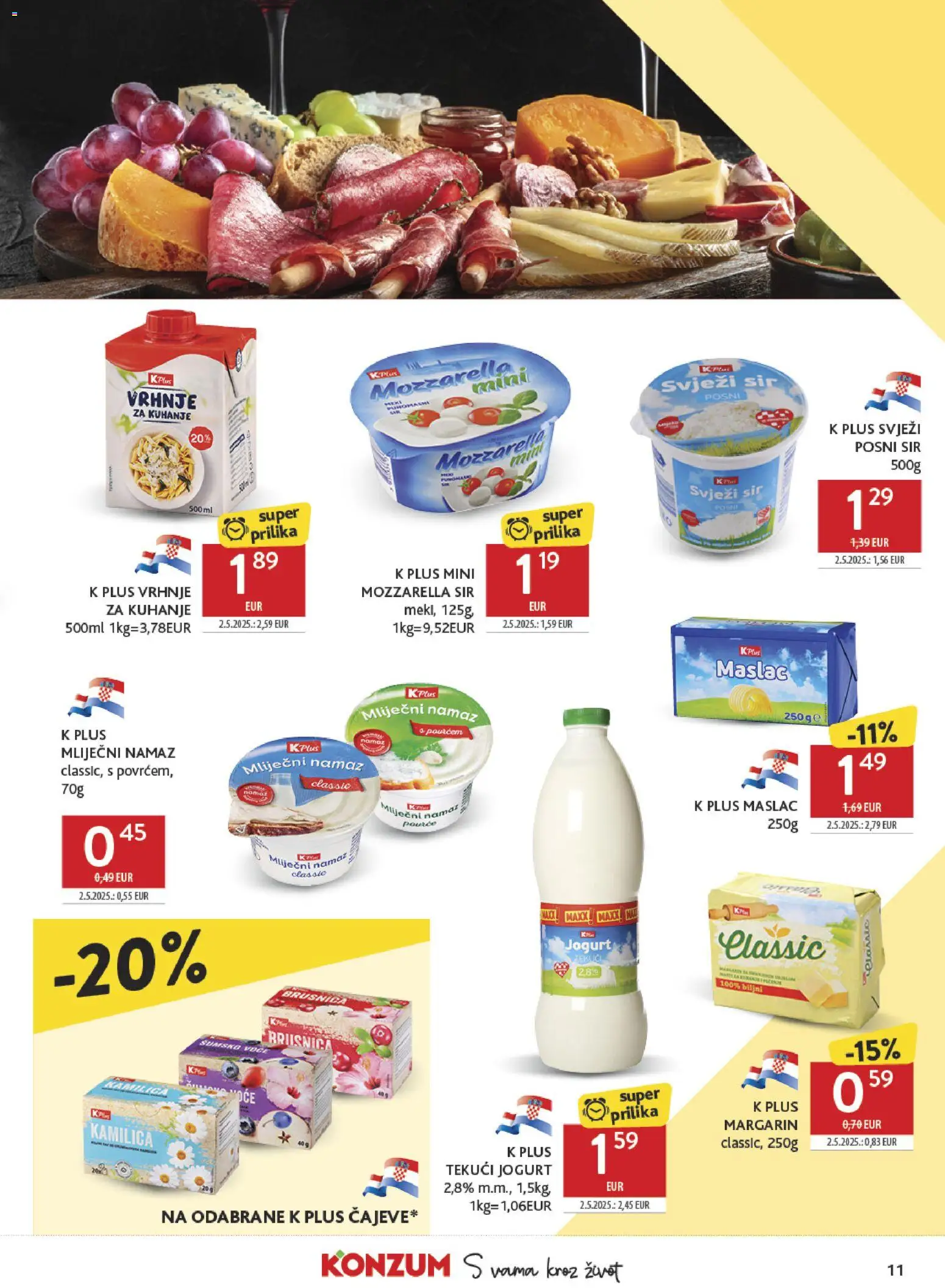 Konzum HR akciós ujság - amely érvényes a következő dátumtól: 2026.09.16. | Oldal: 11 | Termékek: Mozzarella, Margarin