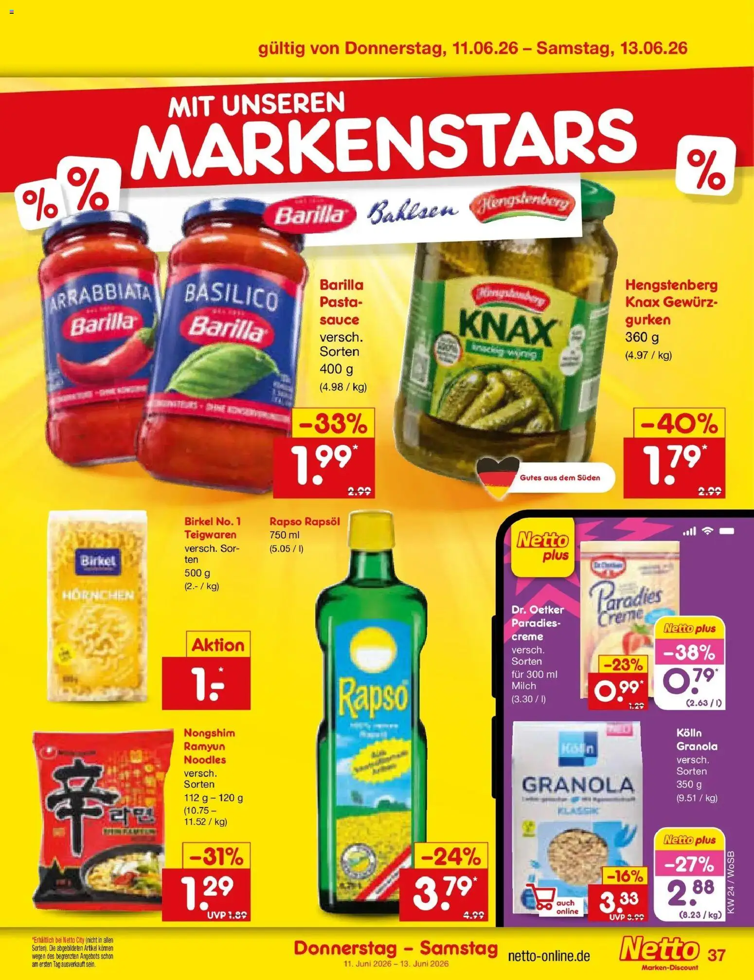 Netto Marken-Discount Prospekt Mannheim – gültig ab 08.06.2026 | Seite: 55 | Produkte: Creme, Pasta, Gurken, Rapso rapsol